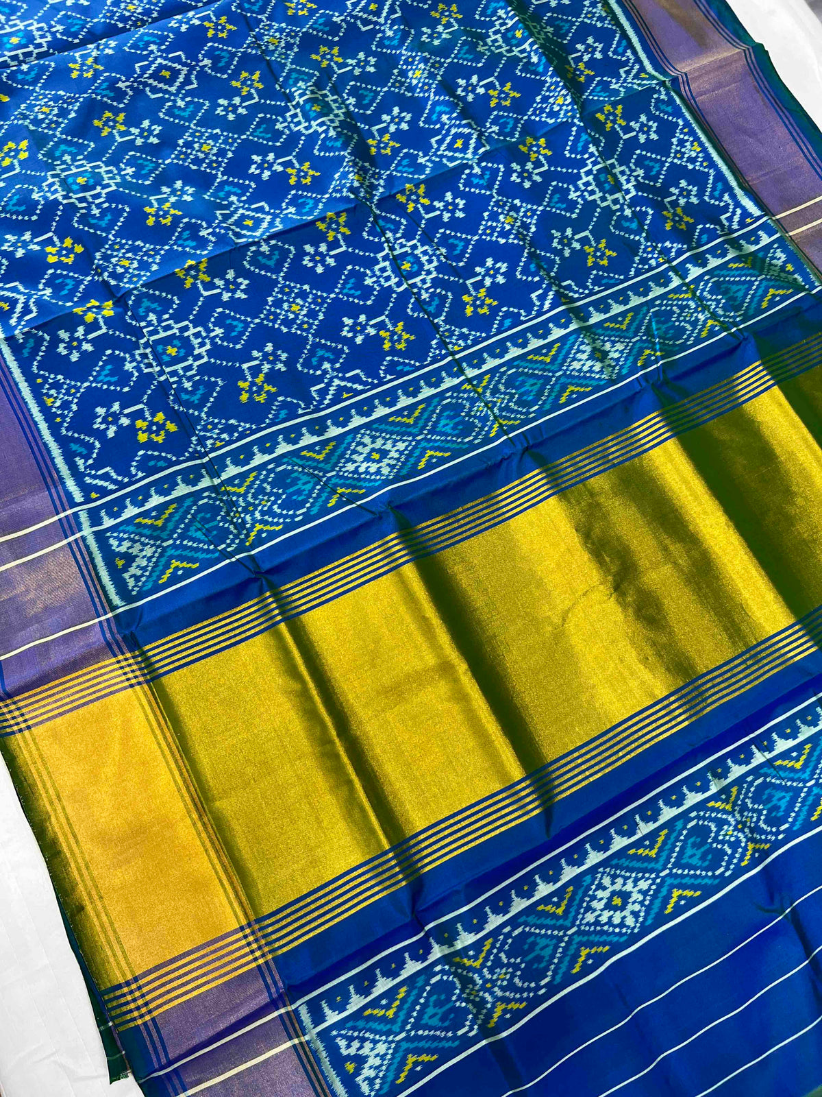 Full Blue ManeckChok Design Hand Woven Rajkot Patola Silk Saree