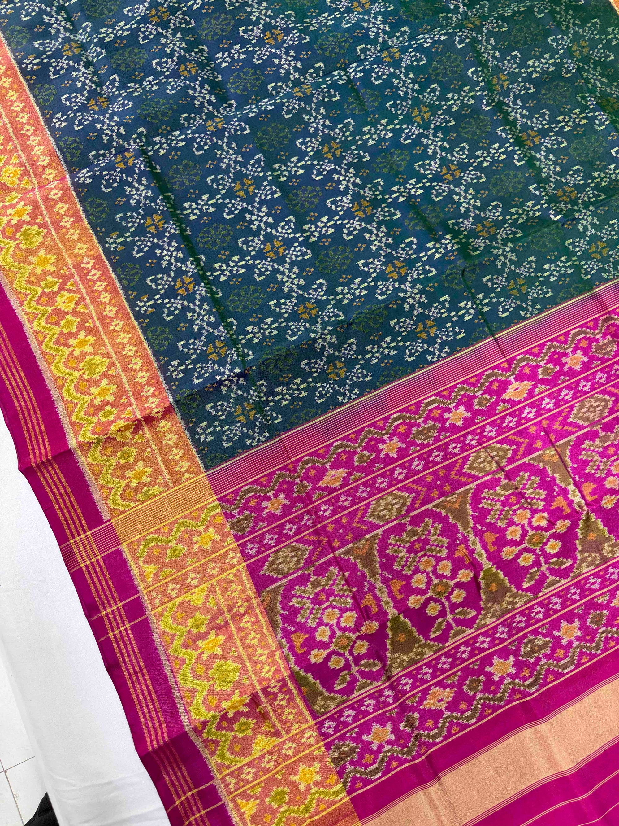 Sea Green With Pink Hand Woven Rajkot Patola Silk Saree