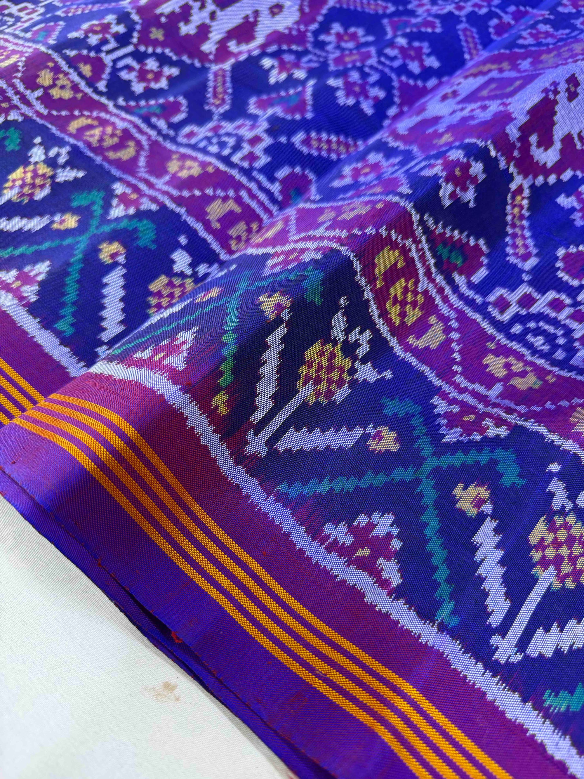 Blue & Purple Hand Woven Rajkot Ikat Patola Silk Saree