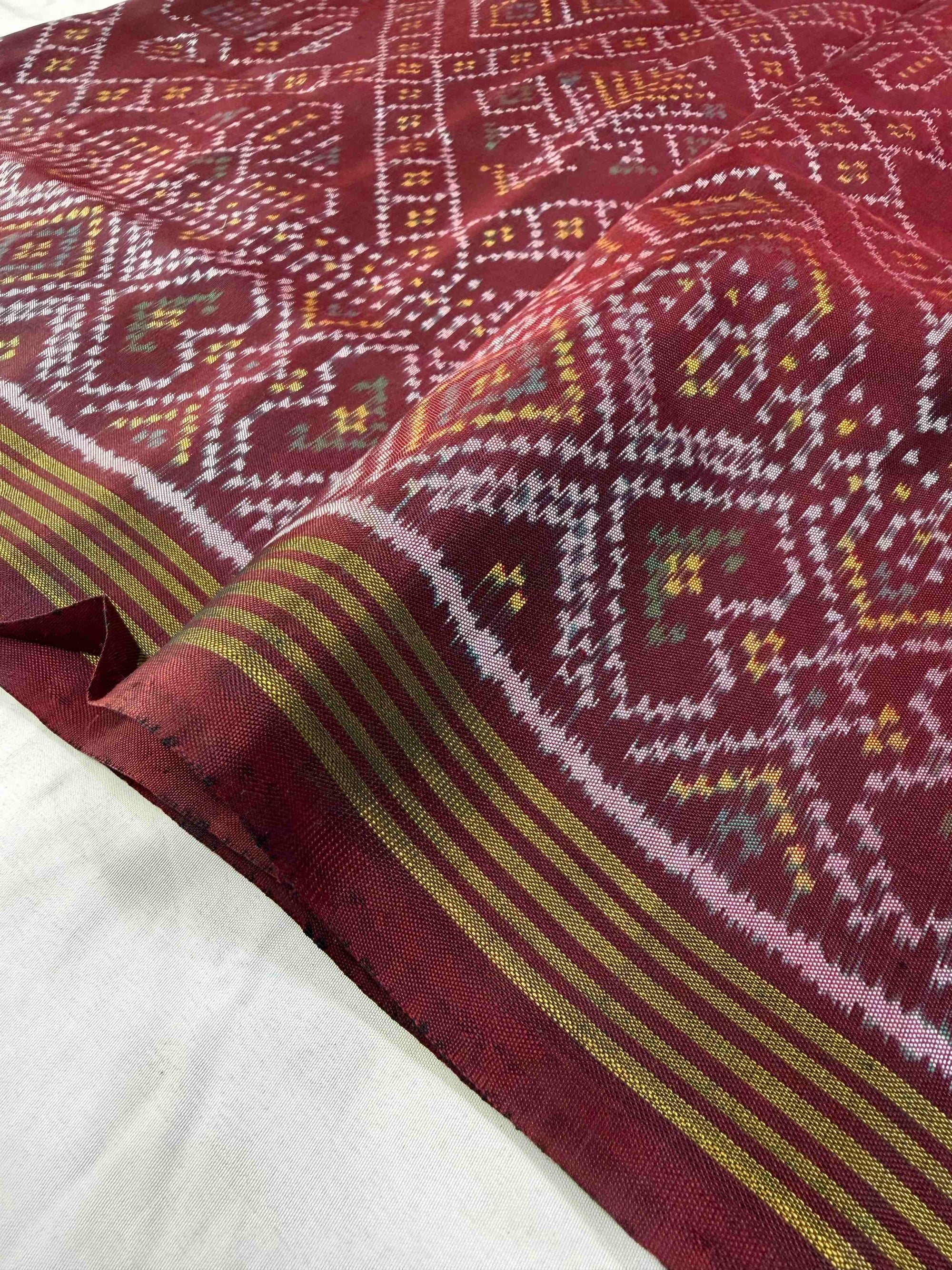 Maroon Bandhej Design Hand Woven Rajkot Ikat Patola Silk Saree
