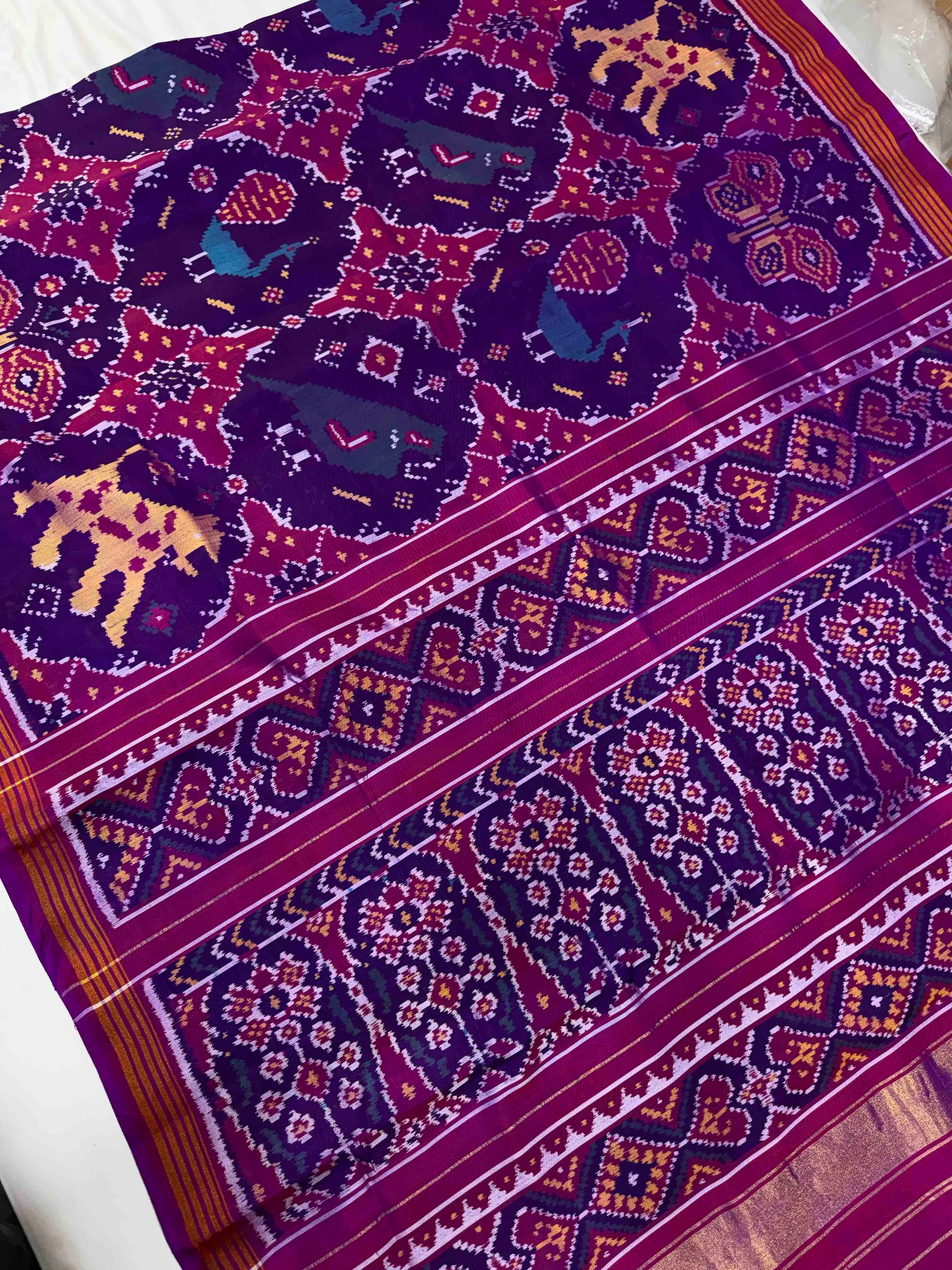 Purple With Pink  Hand Woven Rajkot Ikat Patola Silk Saree