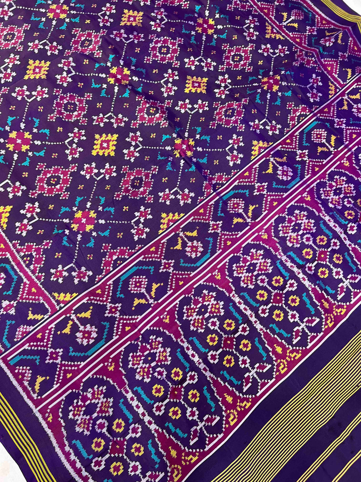 Dark Purple Navratan Design Hand Woven Rajkot Ikat Patola Silk Saree