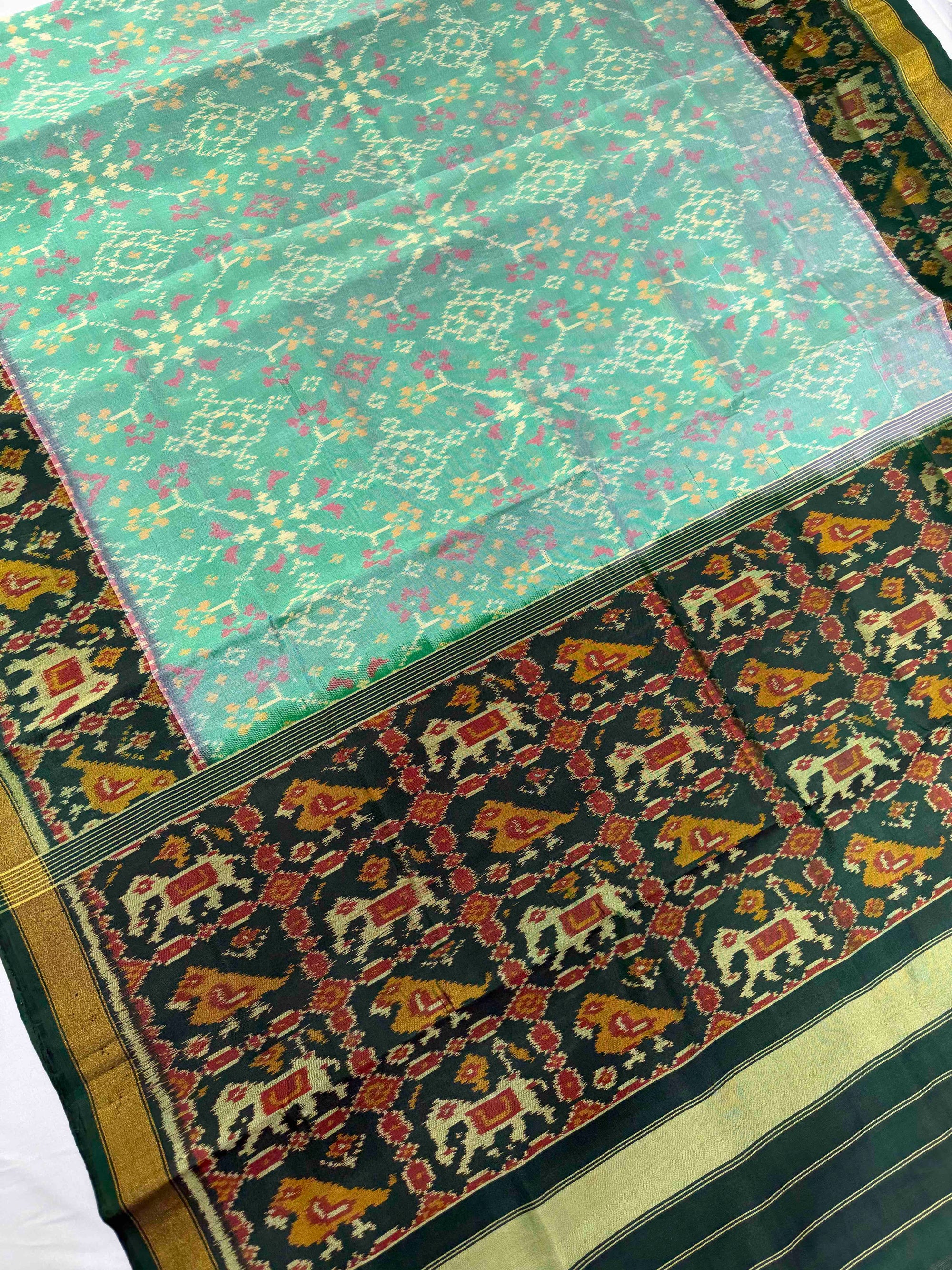 Light Green With Dark Green Hand Woven Rajkot Patola Silk Saree