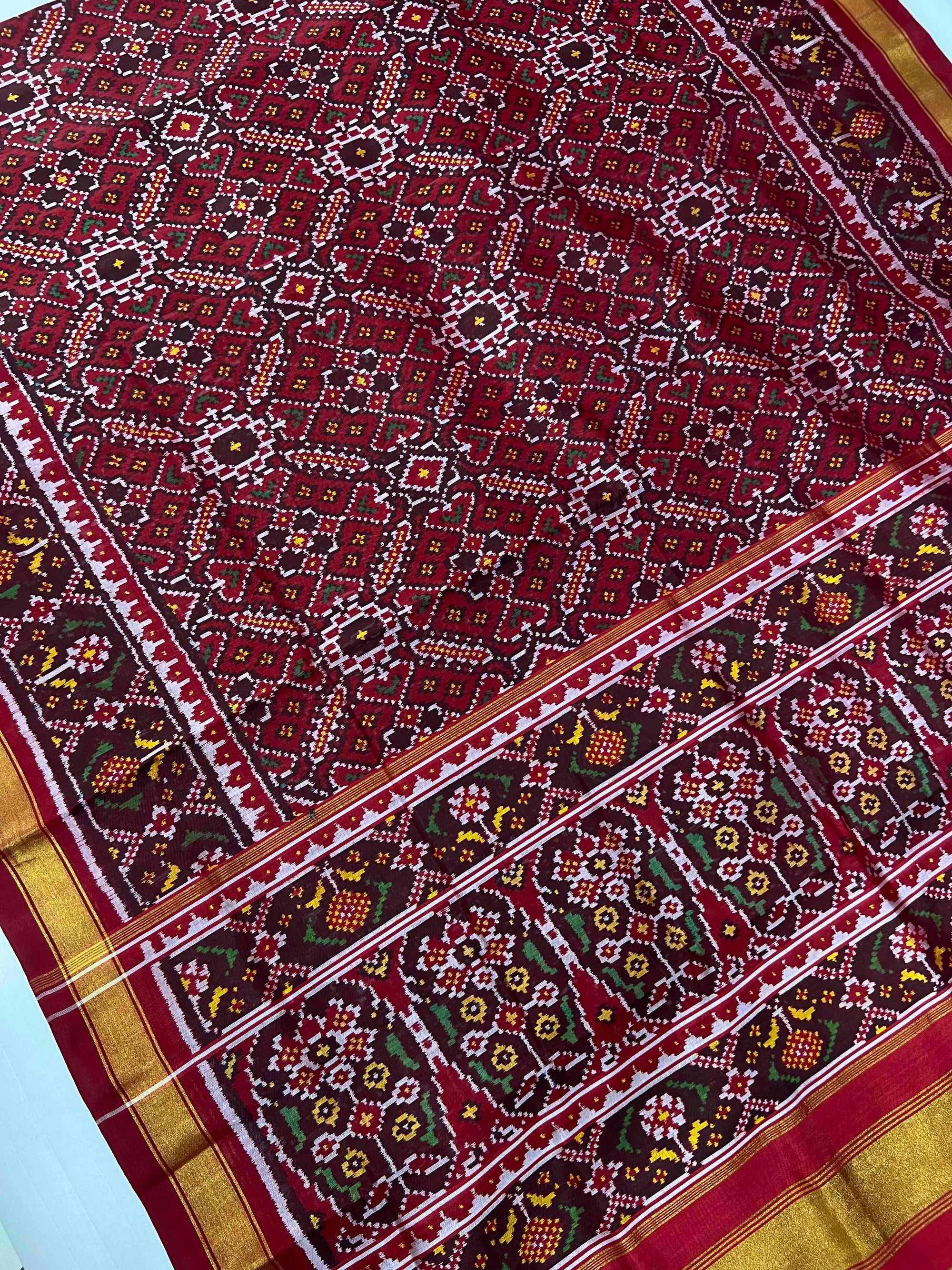 Full Red Maneckchok Hand Woven Rajkot Patola Silk Saree