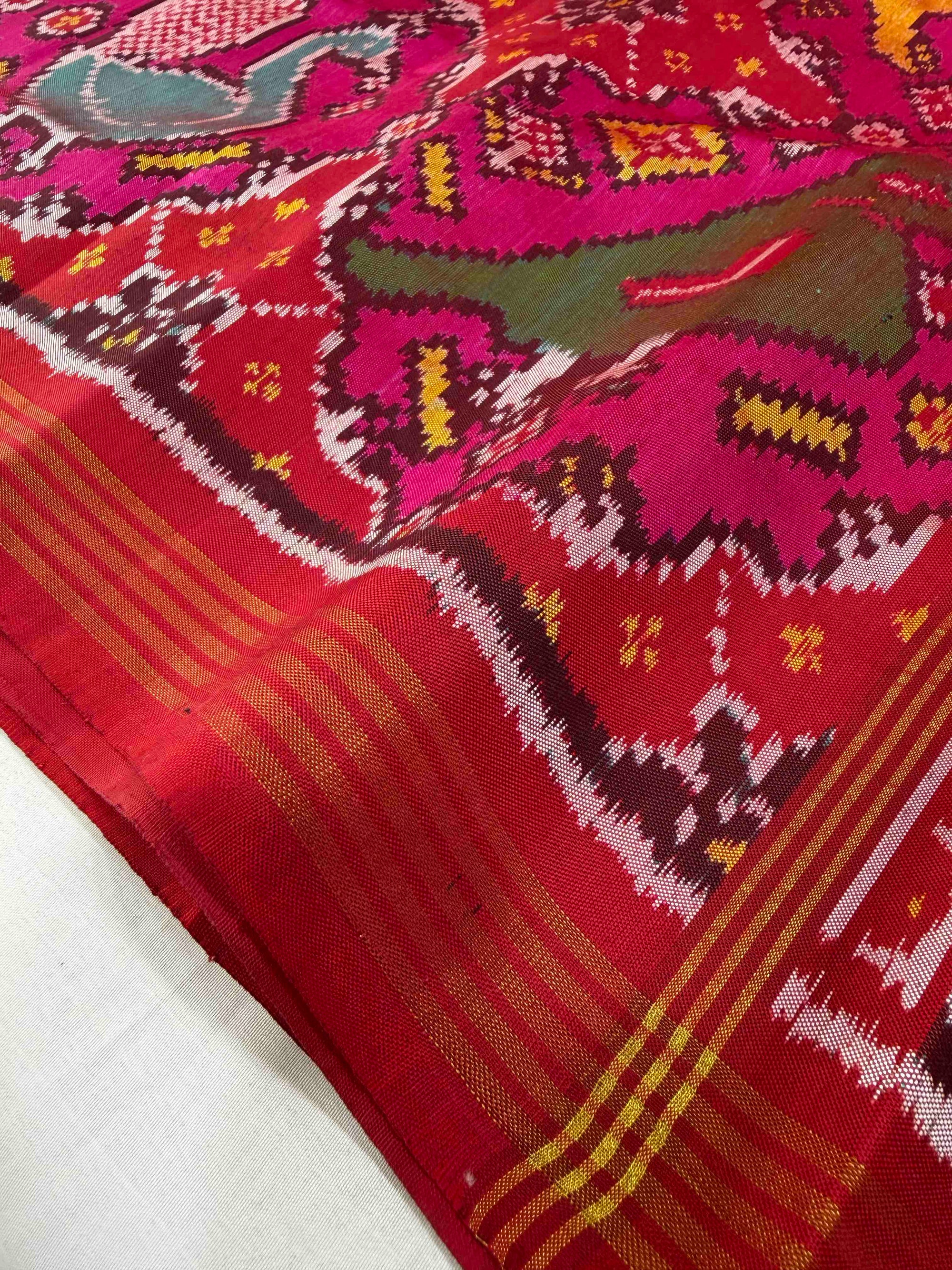 Pink & Red Rajkot Ikat Patola Silk Saree