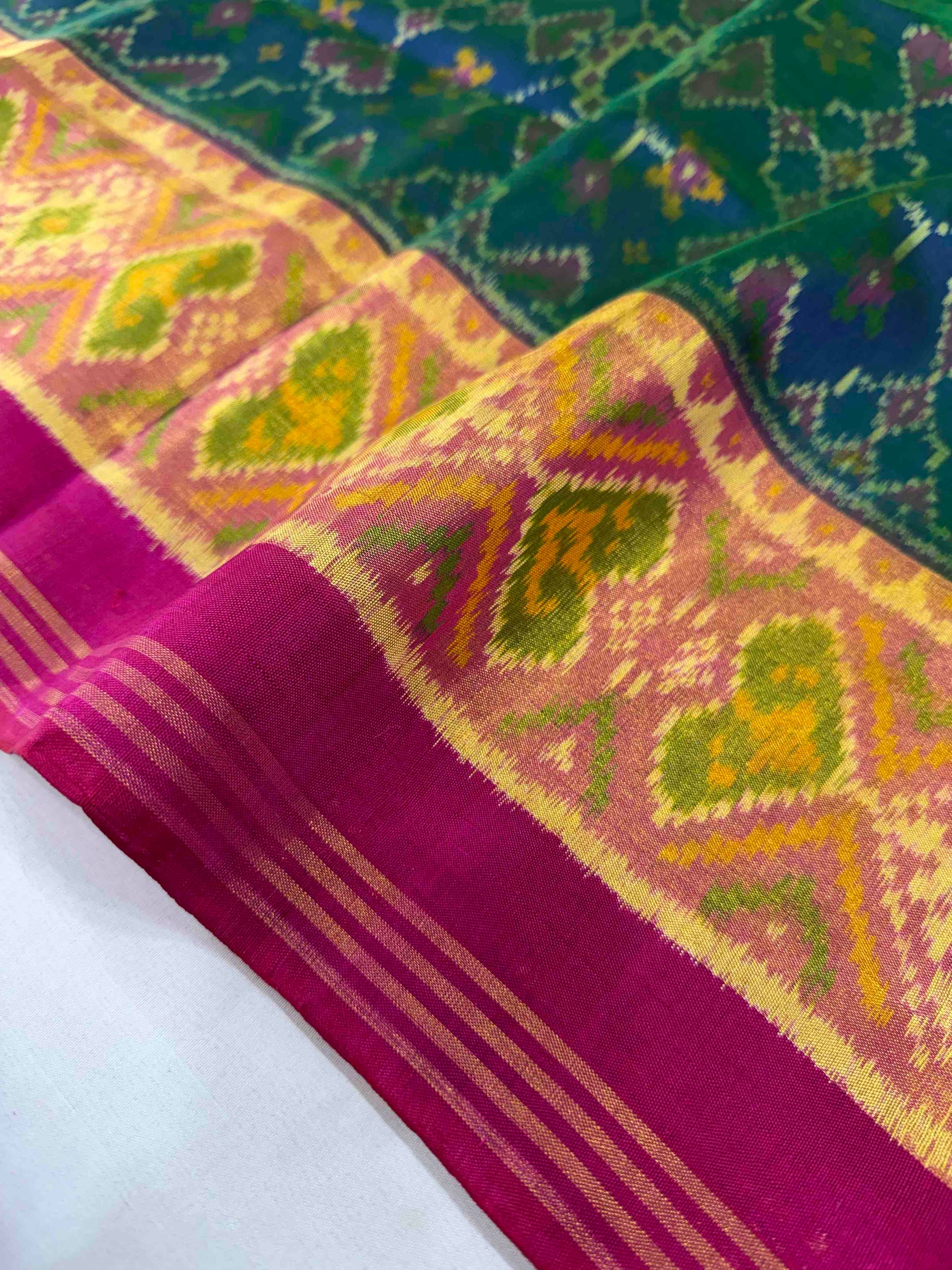 Morepiach With Pink Navratan Design Hand Woven Rajkot Patola Silk Saree