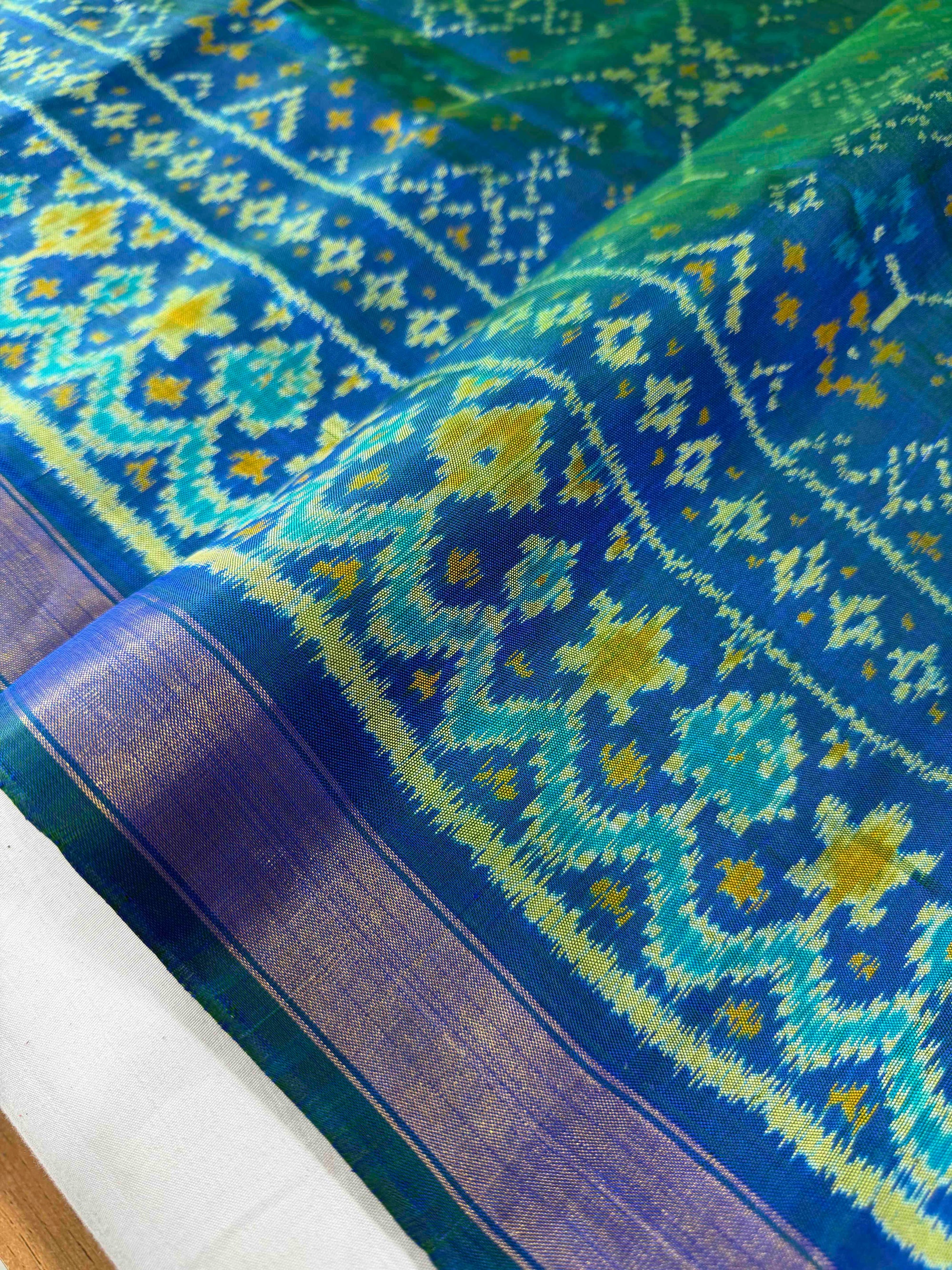 Sea Green Navratan Design Hand Woven Rajkot Patola Silk Saree