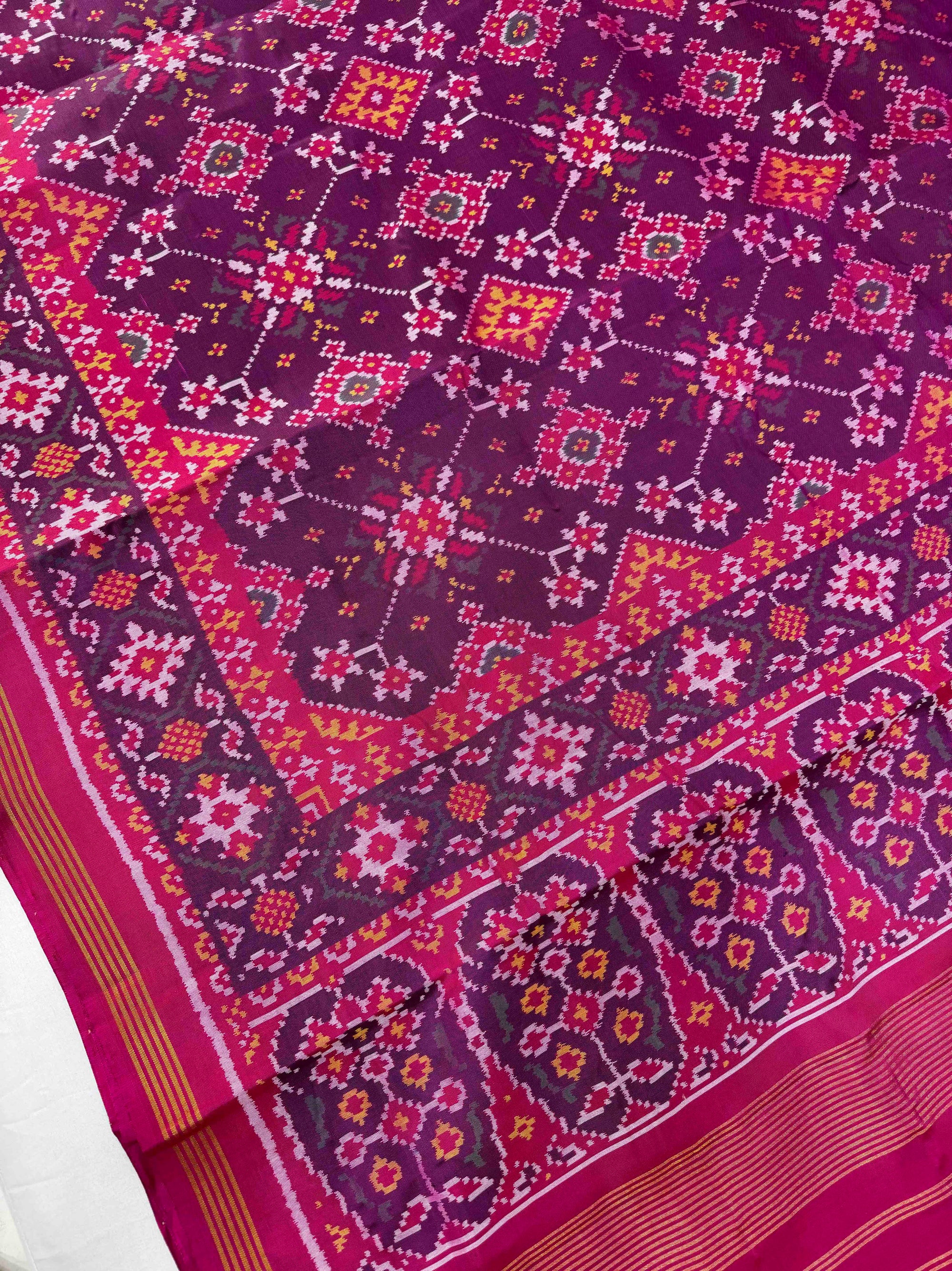 Full Purple Hand Woven Rajkot Ikat Patola Silk Saree