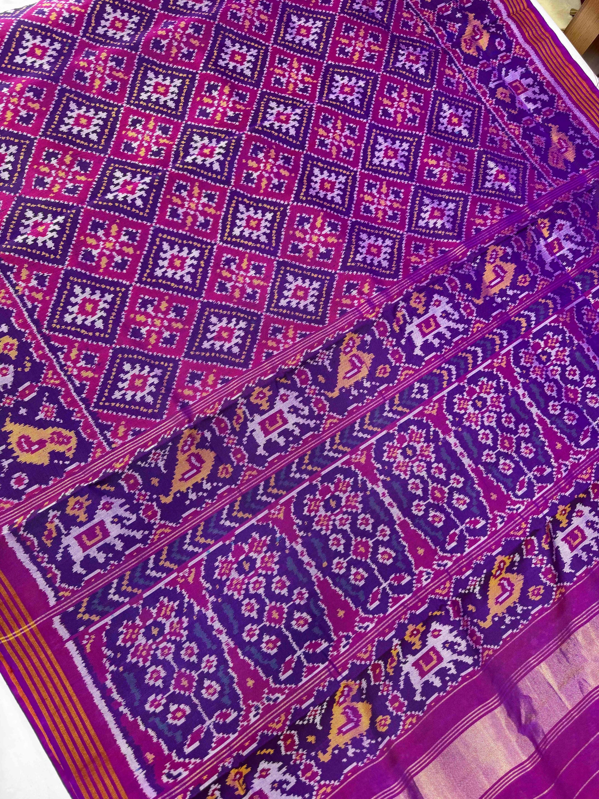 Full Purple Paanchanda Hand Woven Rajkot Ikat Patola Silk Saree