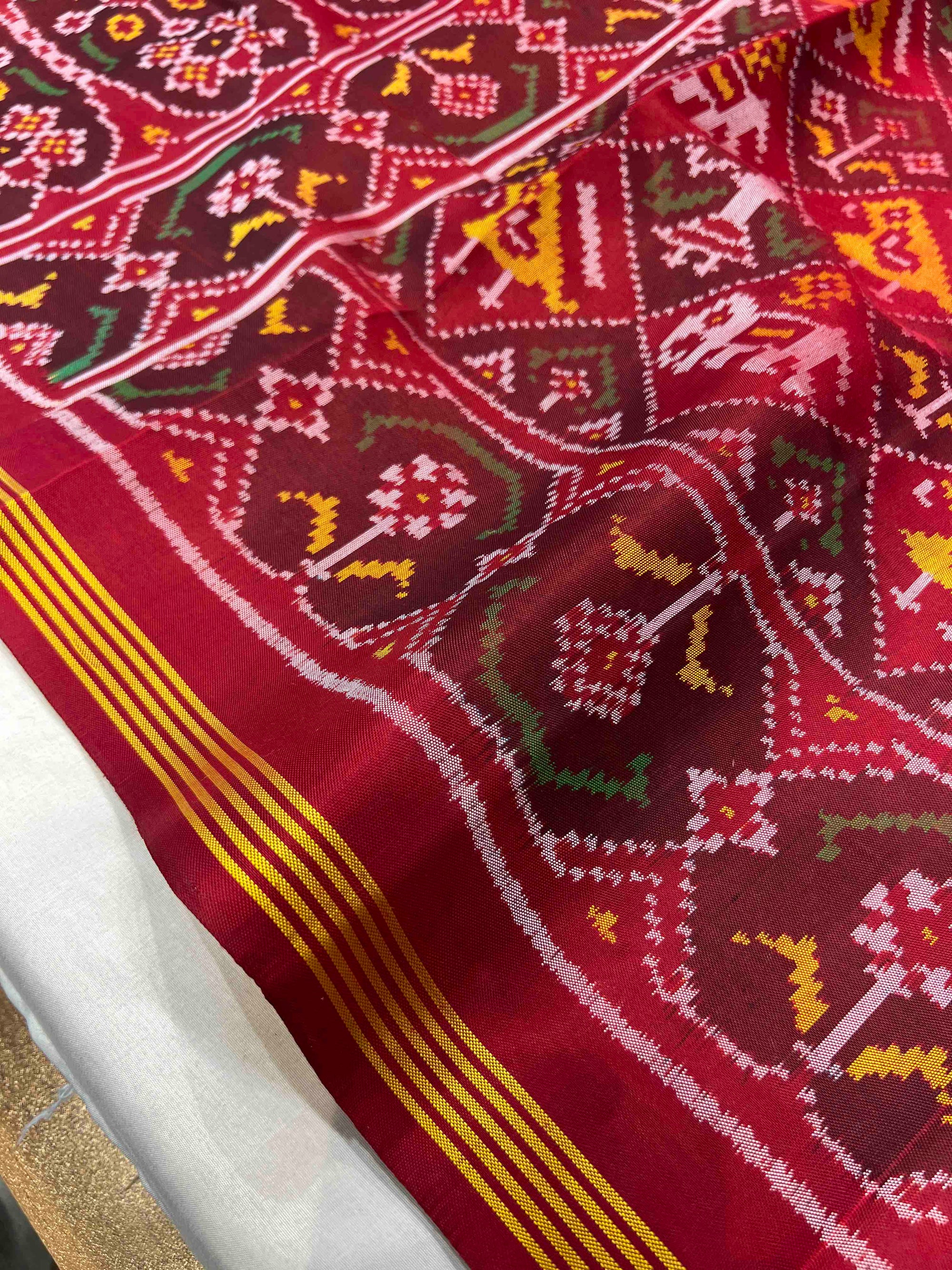 Red & Maroon Narikunj Design Rajkot Ikat Patola Silk Saree