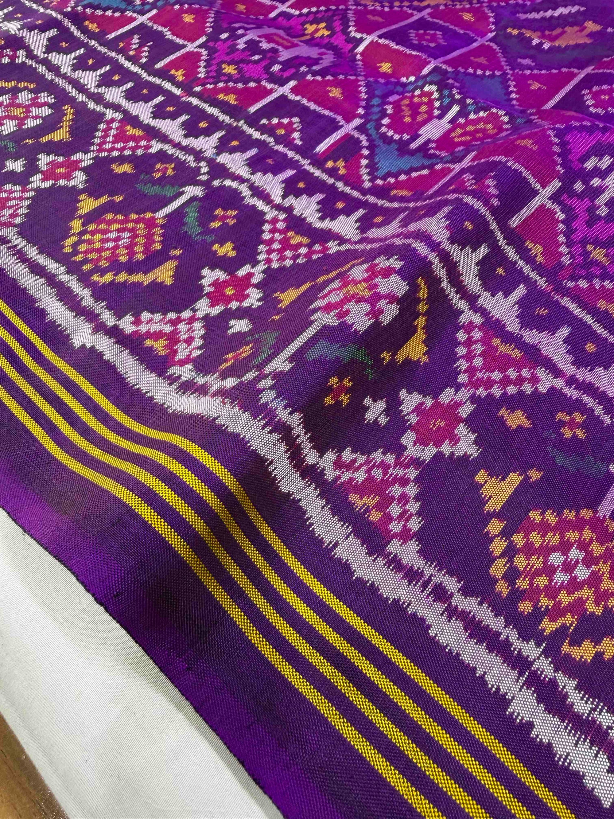 Purple Small Motifs Design Rajkot Ikat Patola Silk Saree