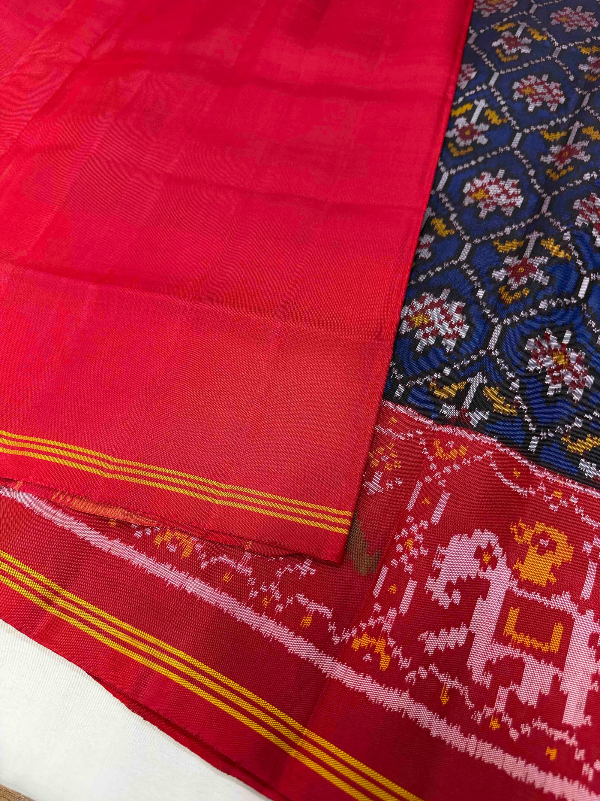 Blue & Red Rajkot Ikat Patola Silk Saree