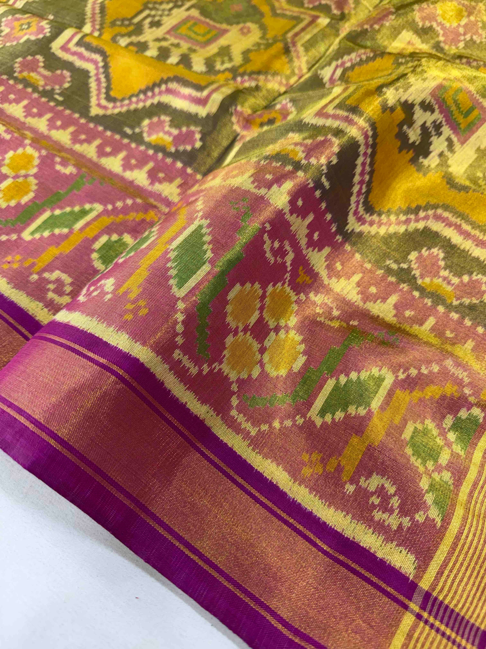 Star 3 Figure With Pink Border Pallu Tissue Double Zari Patola Saree