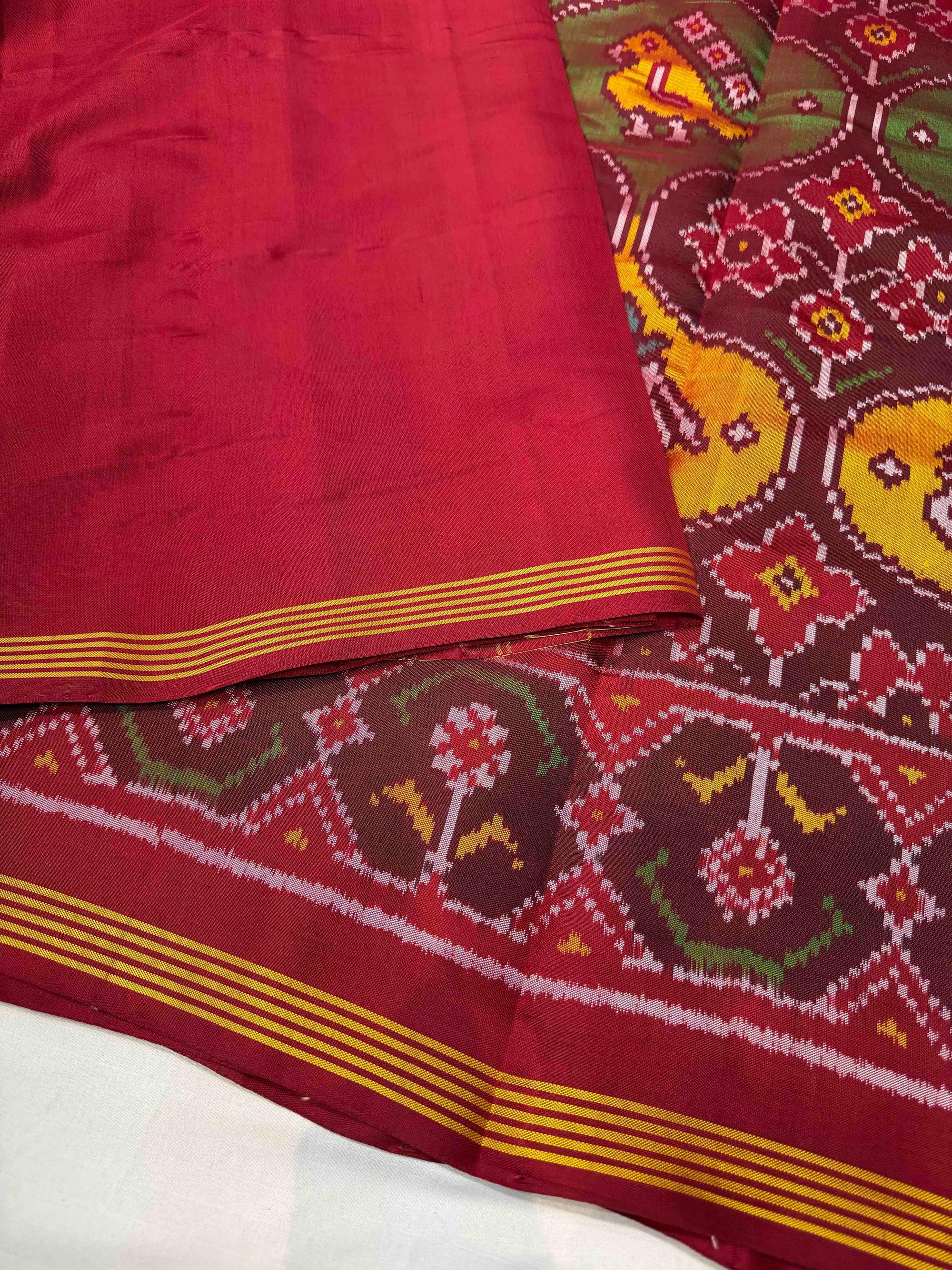 Maroon Big Motifs Design Hand Woven Ikat Patola Silk Saree