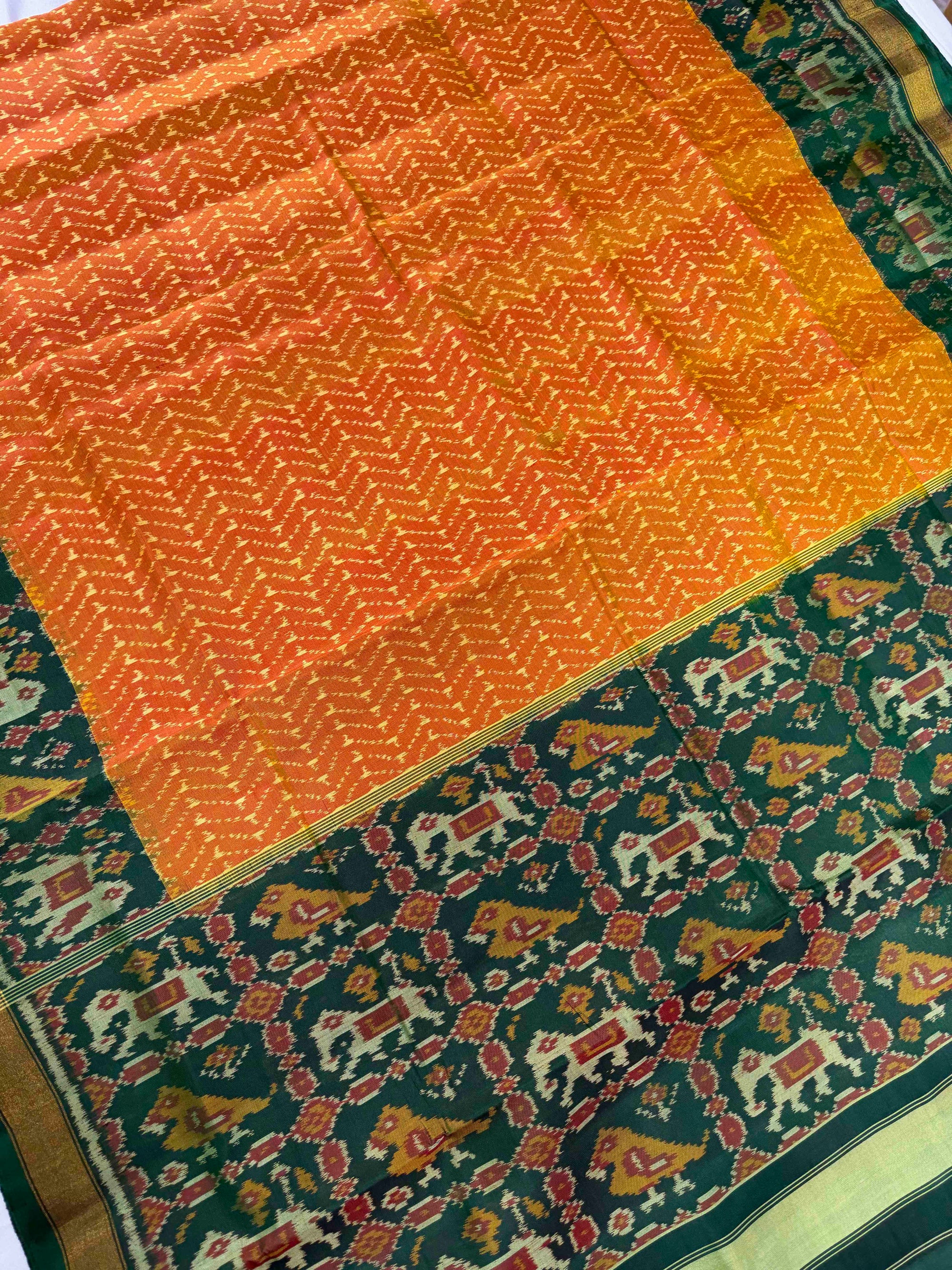 Yellow & Green Hand Woven Rajkot Patola Silk Saree