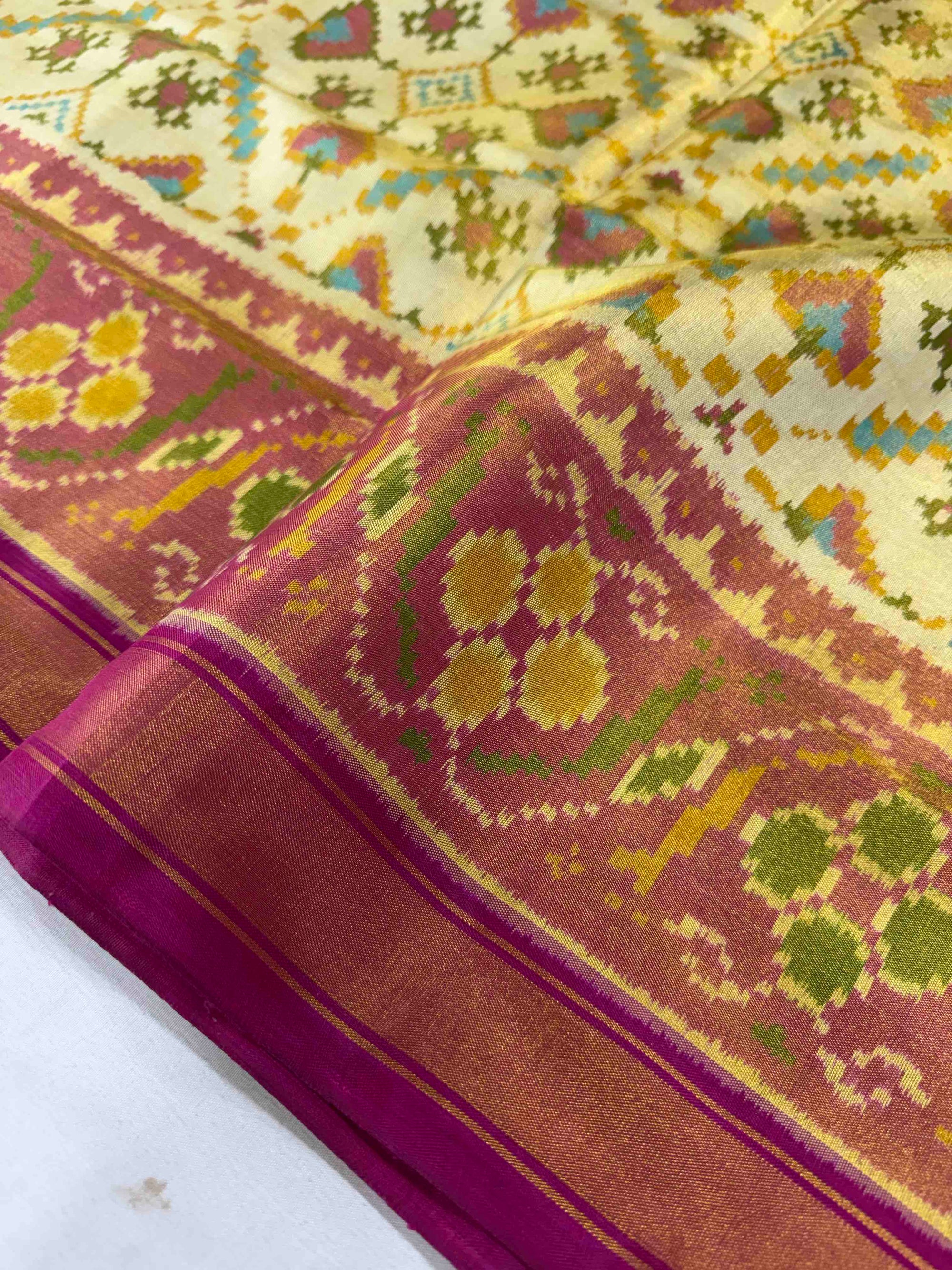 Off White With Pink Tissue Double Zari Patola Saree