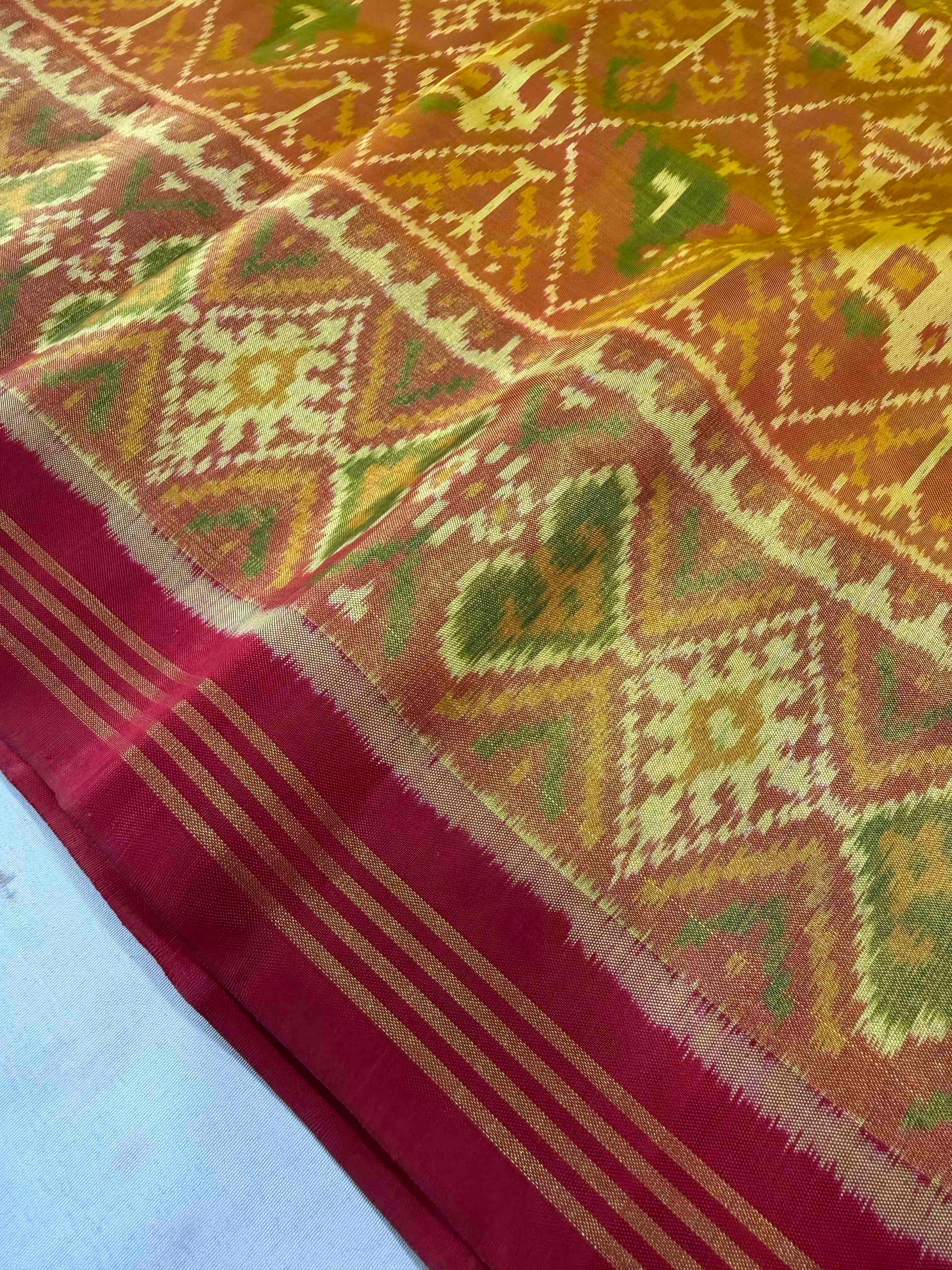 Yellow & Red Narikunj Design Hand Woven Rajkot Patola Silk Saree