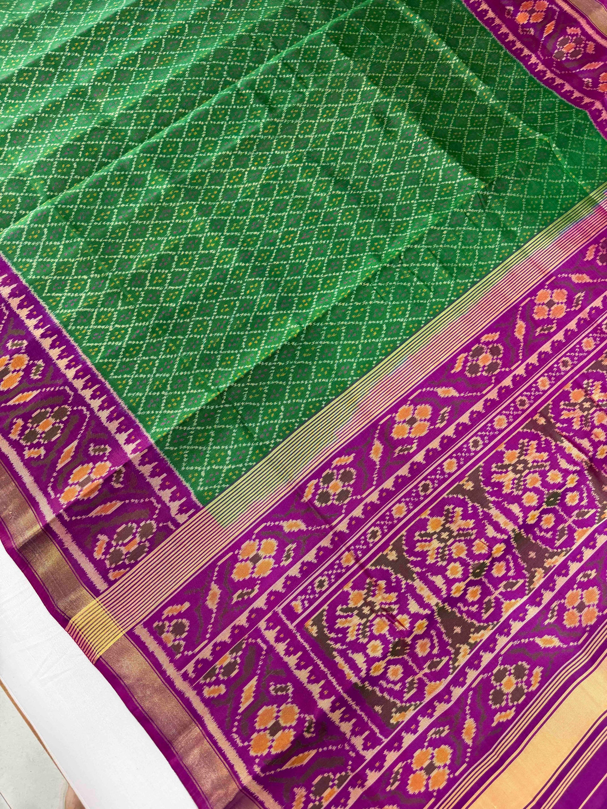 Green & Purple Hand Woven Rajkot Patola Silk Saree