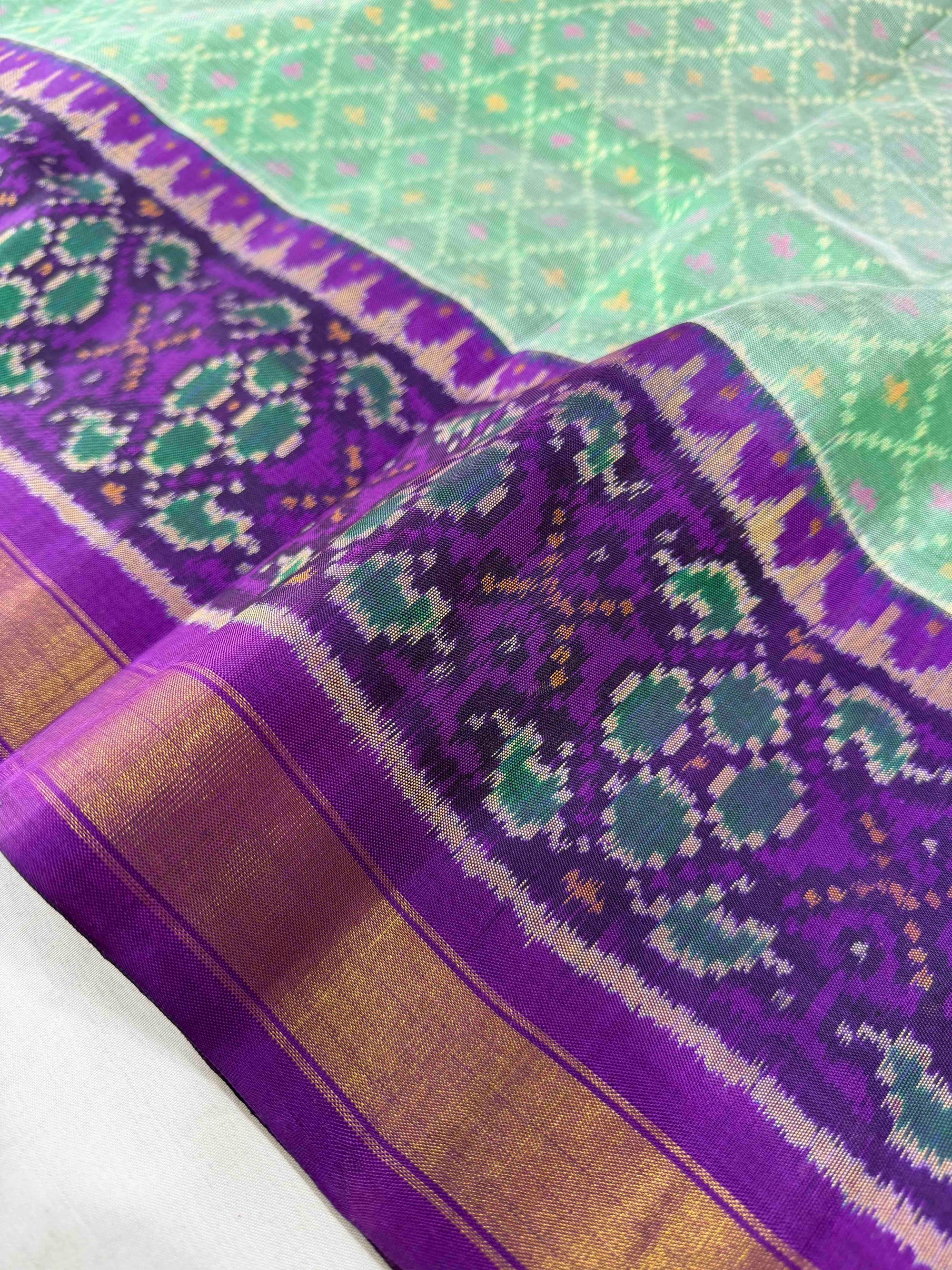 Pista Green With Purple Hand Woven Rajkot Patola Silk Saree