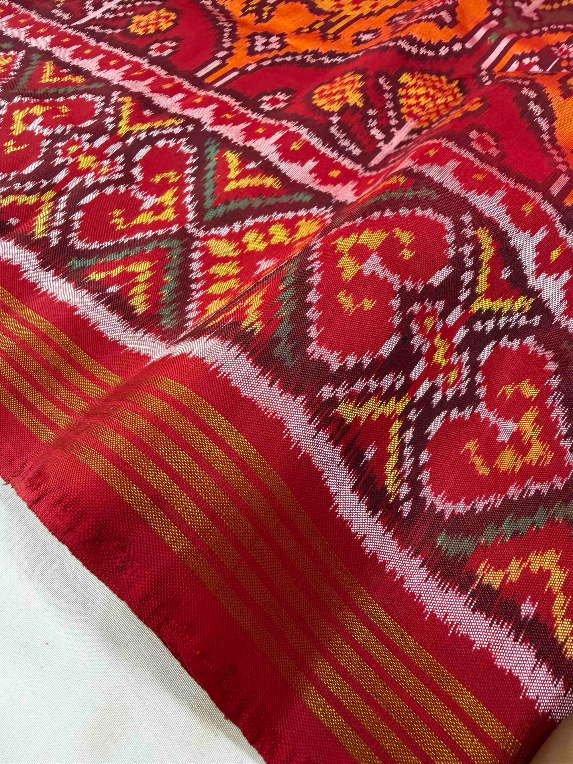 Red & Big Multi Color Motifs Design Rajkot Ikat Patola Silk Saree