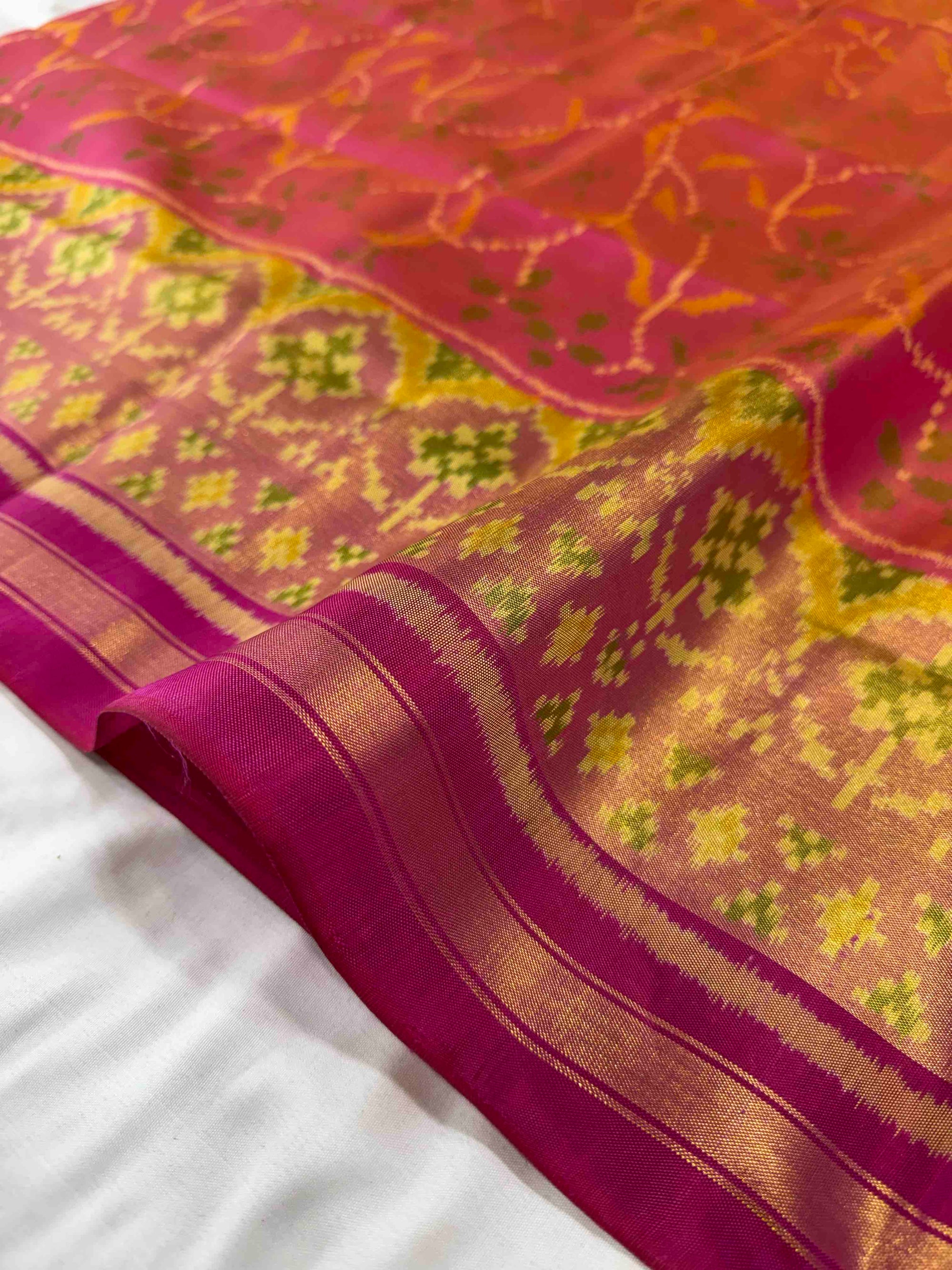 Piach With Pink Hand Woven Rajkot Patola Silk Saree
