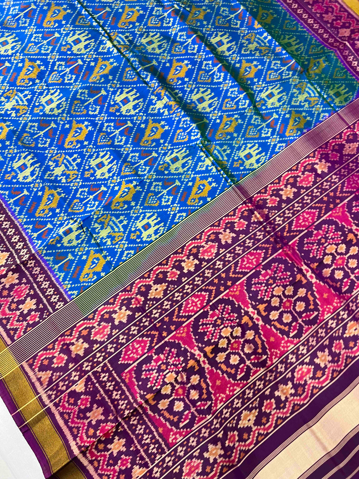 Sky Blue With Purple Narikunj Design Hand Woven Rajkot Patola Silk Saree