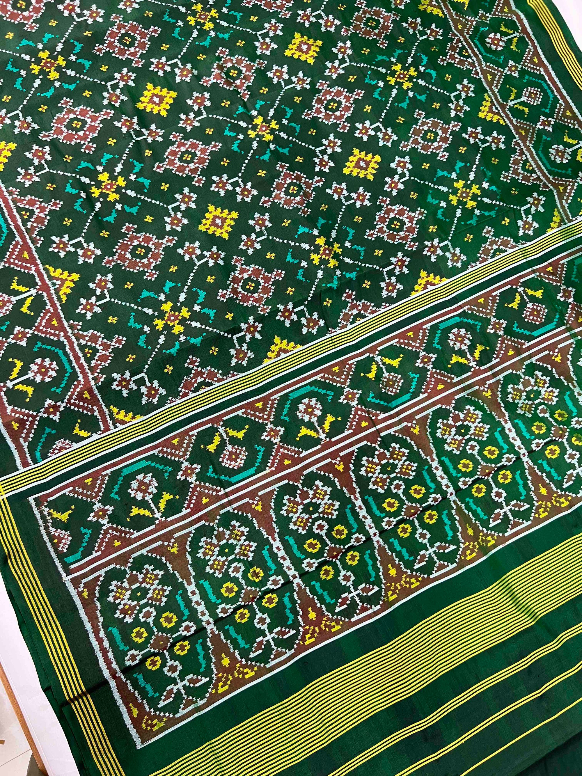 Full Green Navratan Hand Woven Rajkot Ikat Patola Silk Saree