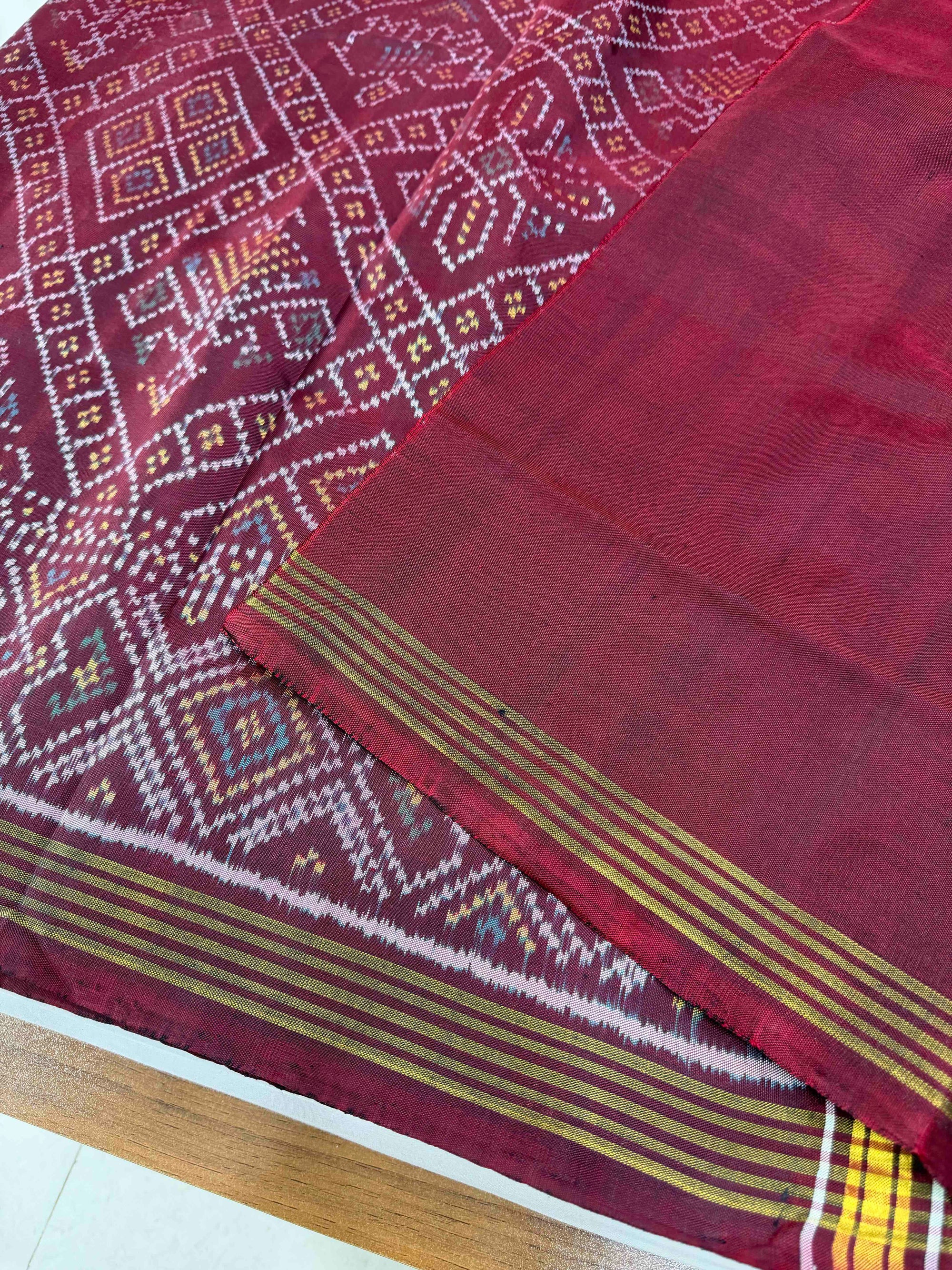 Maroon Bandhej Design Hand Woven Rajkot Ikat Patola Silk Saree