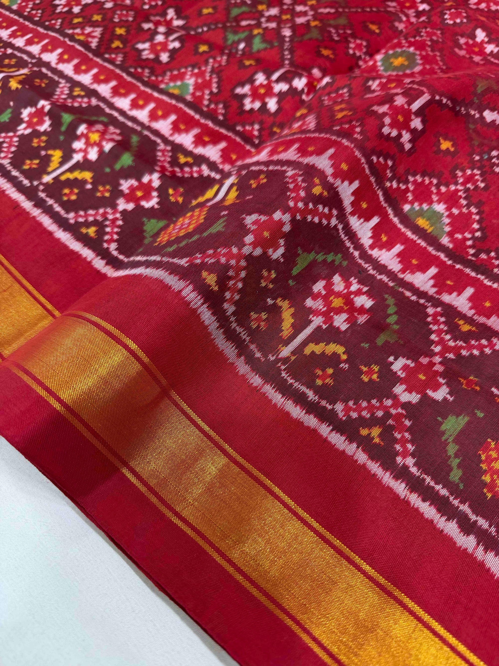 Red Navratan Hand Woven Rajkot Patola Silk Saree