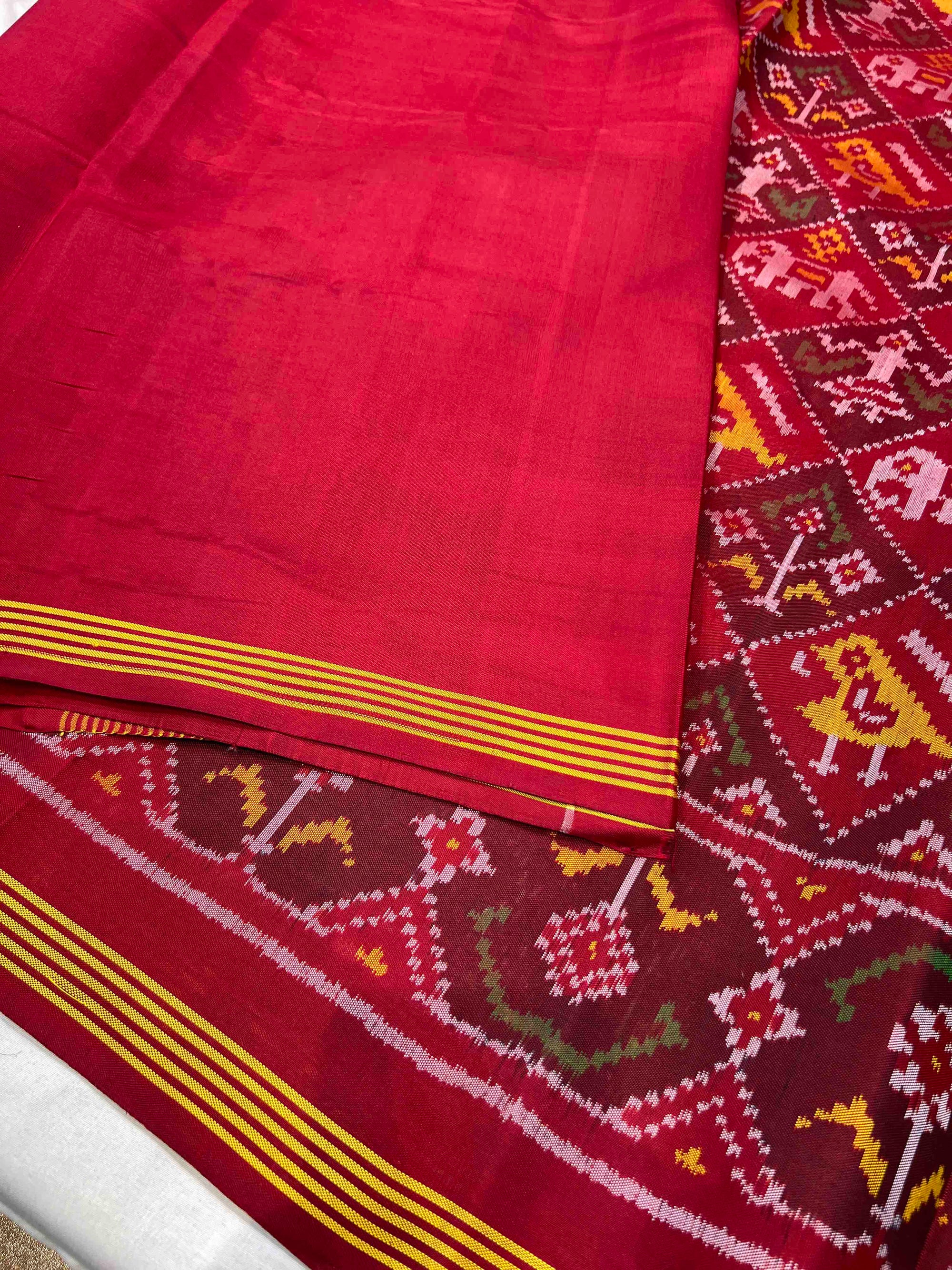 Red & Maroon Narikunj Design Rajkot Ikat Patola Silk Saree