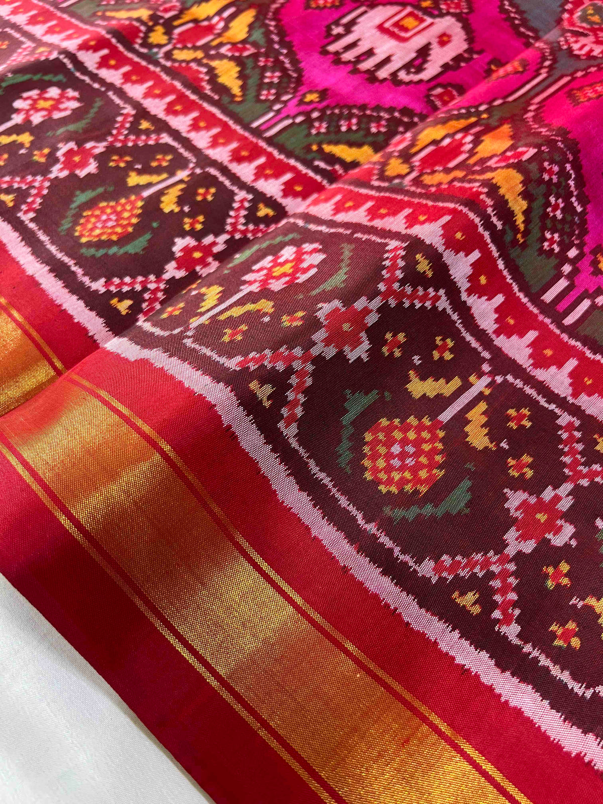 Multi With Maroon Big Motifs Hand Woven Rajkot Patola Silk Saree