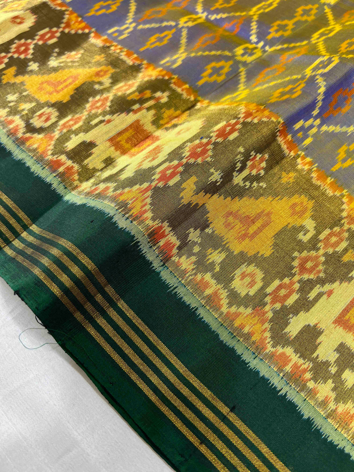 Sky Blue With Green Hand Woven Rajkot Patola Silk Saree