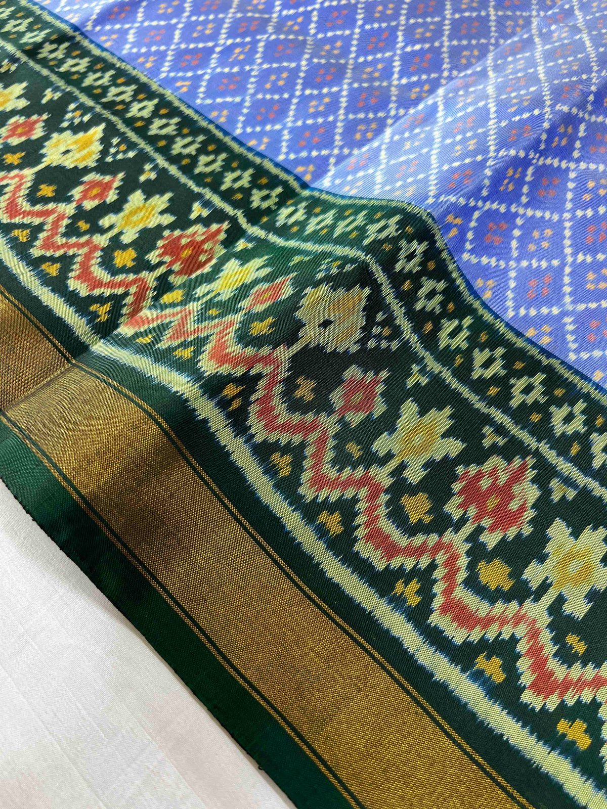 Sky Blue With Green Daliya Bhat Hand Woven Rajkot Patola Silk Saree