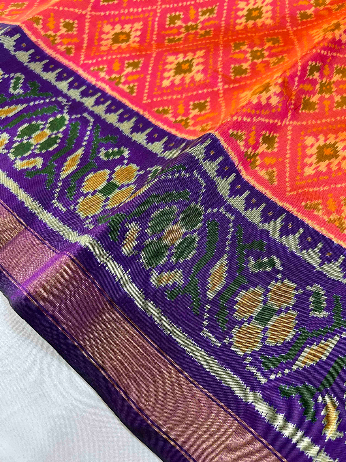 Peach With Purple Paanchanda Hand Woven Rajkot Patola Silk Saree