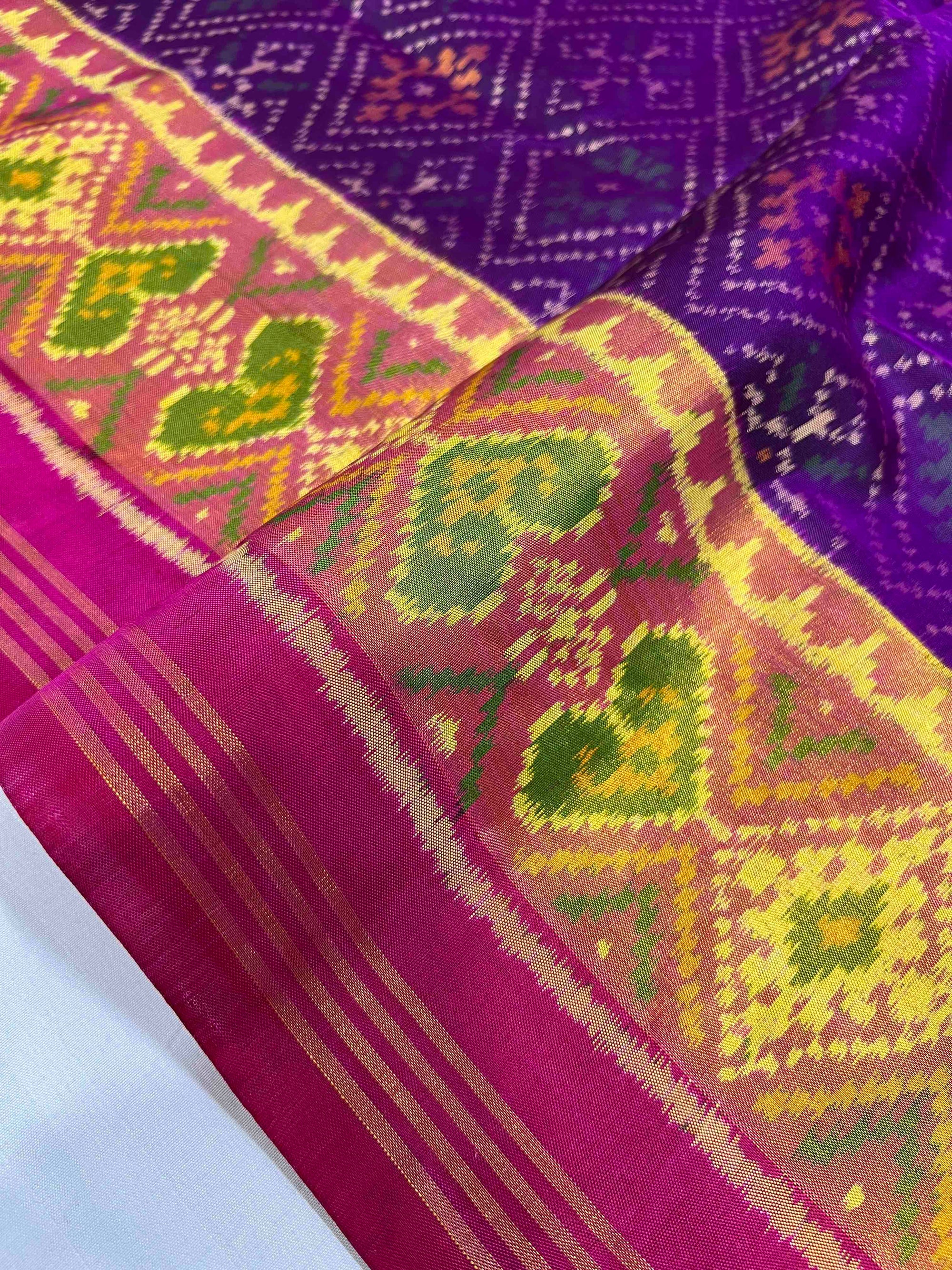 Purple & Pink Paanchanda Hand Woven Rajkot Patola Silk Saree