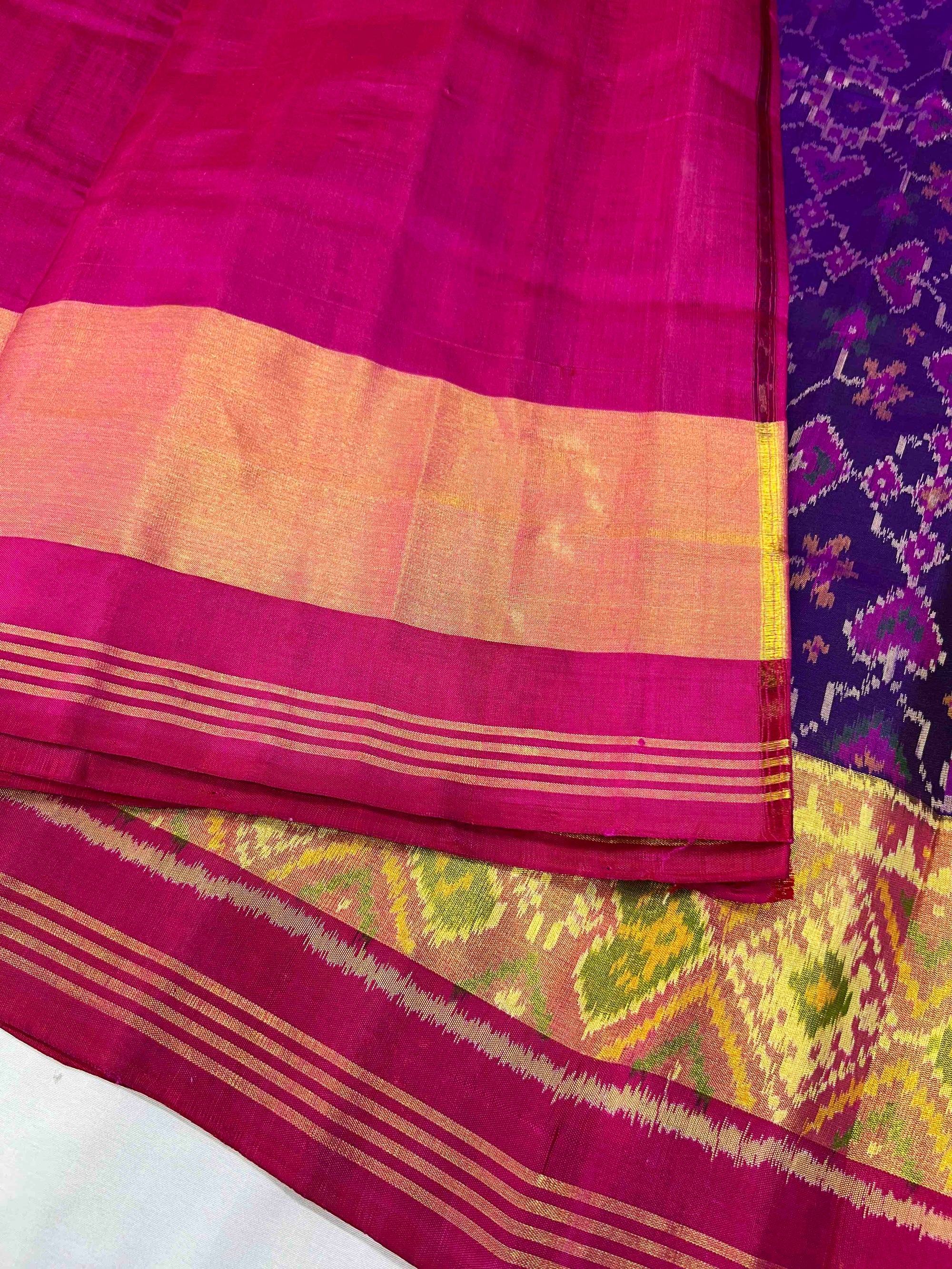 Purple And Pink Hand Woven Rajkot Patola Silk Saree