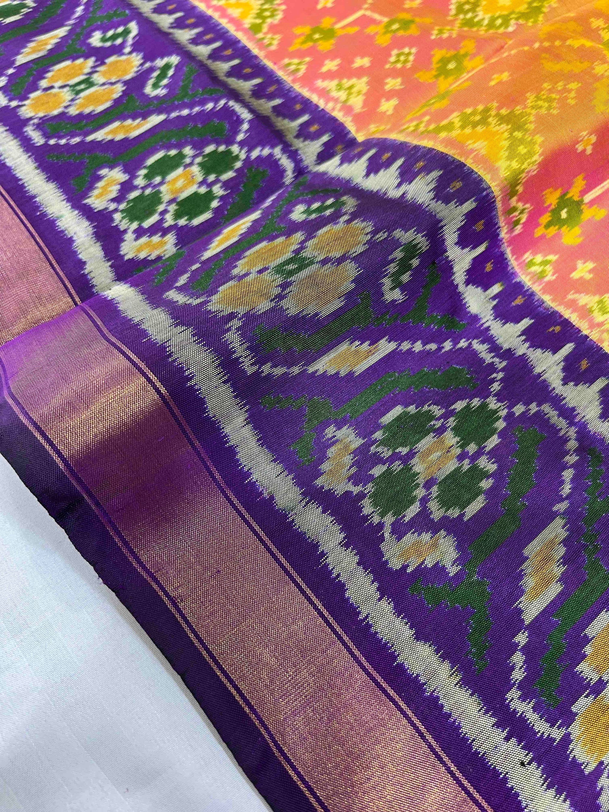 Piach With Purple Navratan Design Hand Woven Rajkot Patola Silk Saree