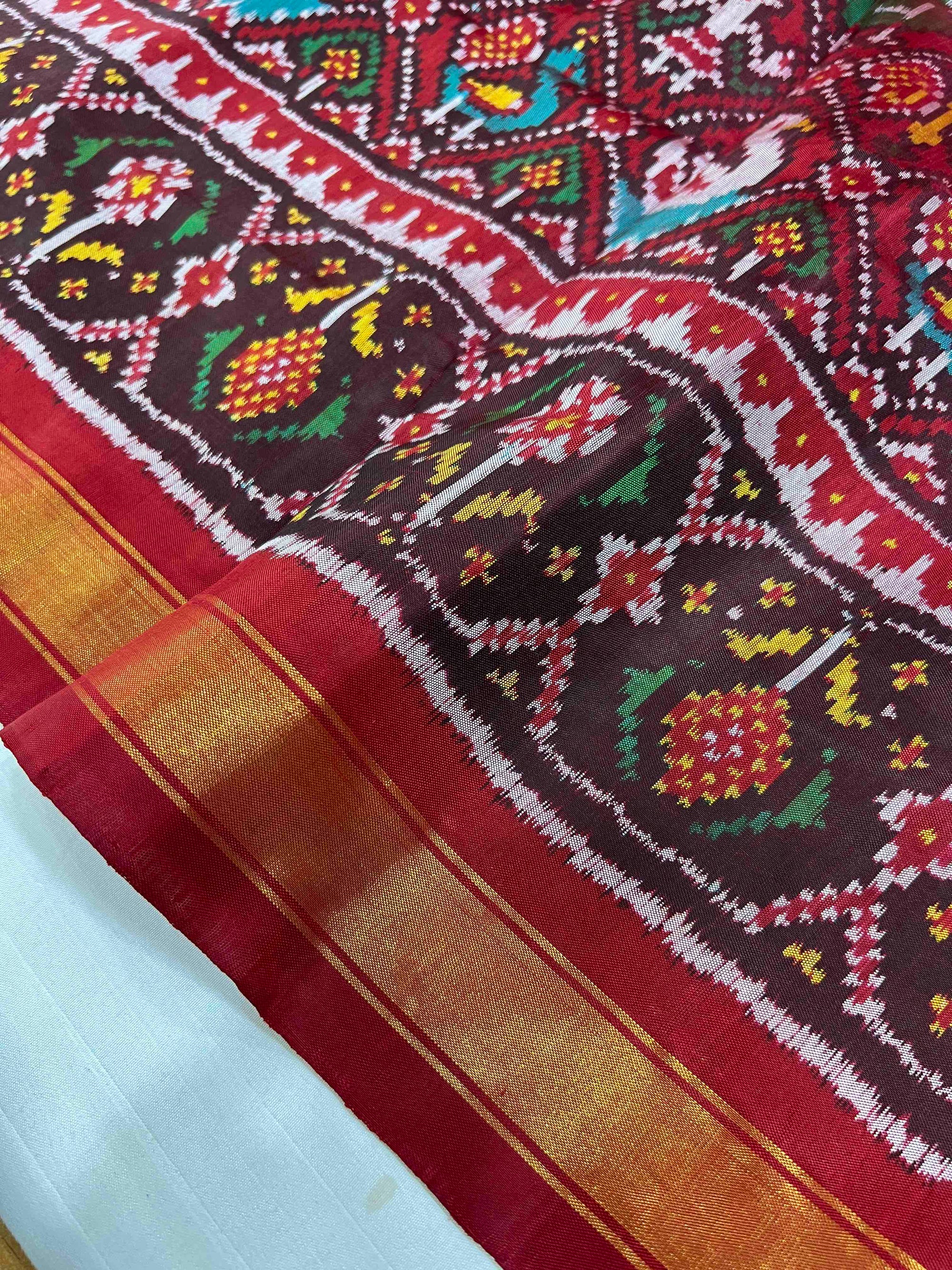 Full Red Narikunj Hand Woven Rajkot Patola Silk Saree
