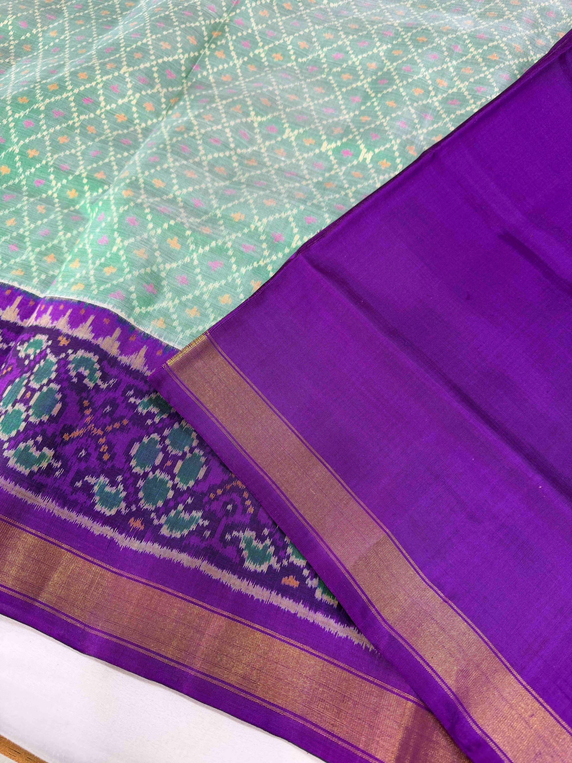 Pista Green With Purple Hand Woven Rajkot Patola Silk Saree
