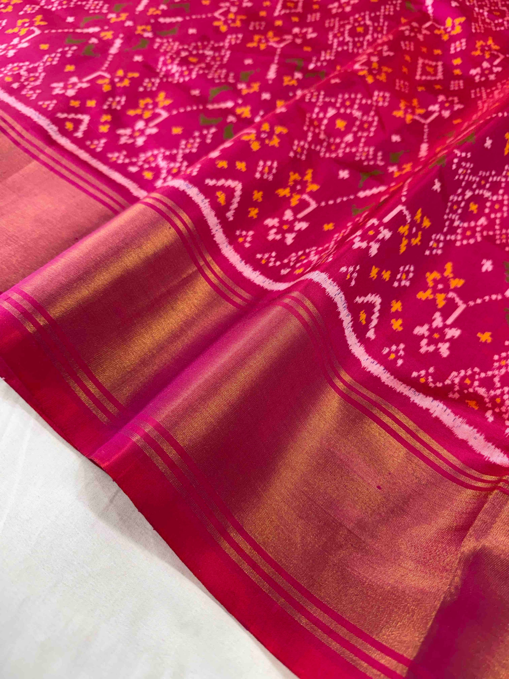 Full Pink With Big Zari Pallu Hand Woven Rajkot Patola Silk Saree