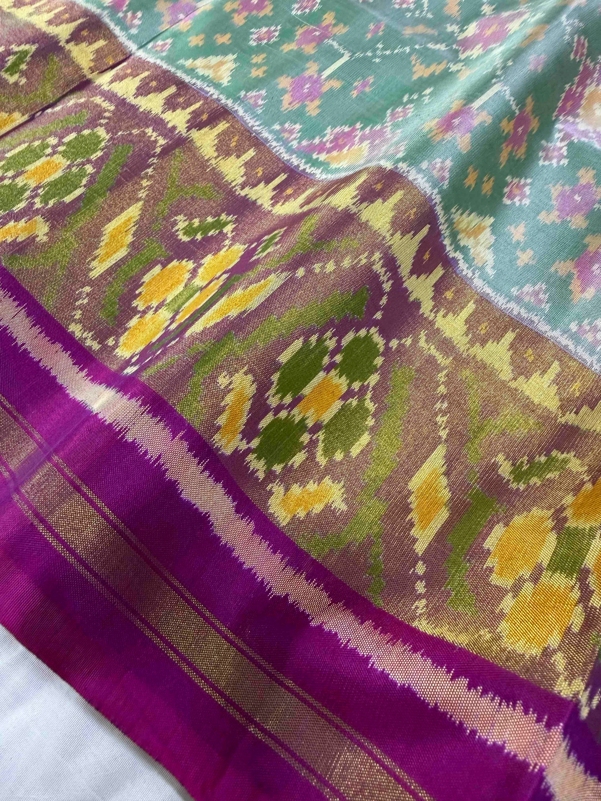 Light Green & Purple Navratan Hand Woven Rajkot Patola Silk Saree
