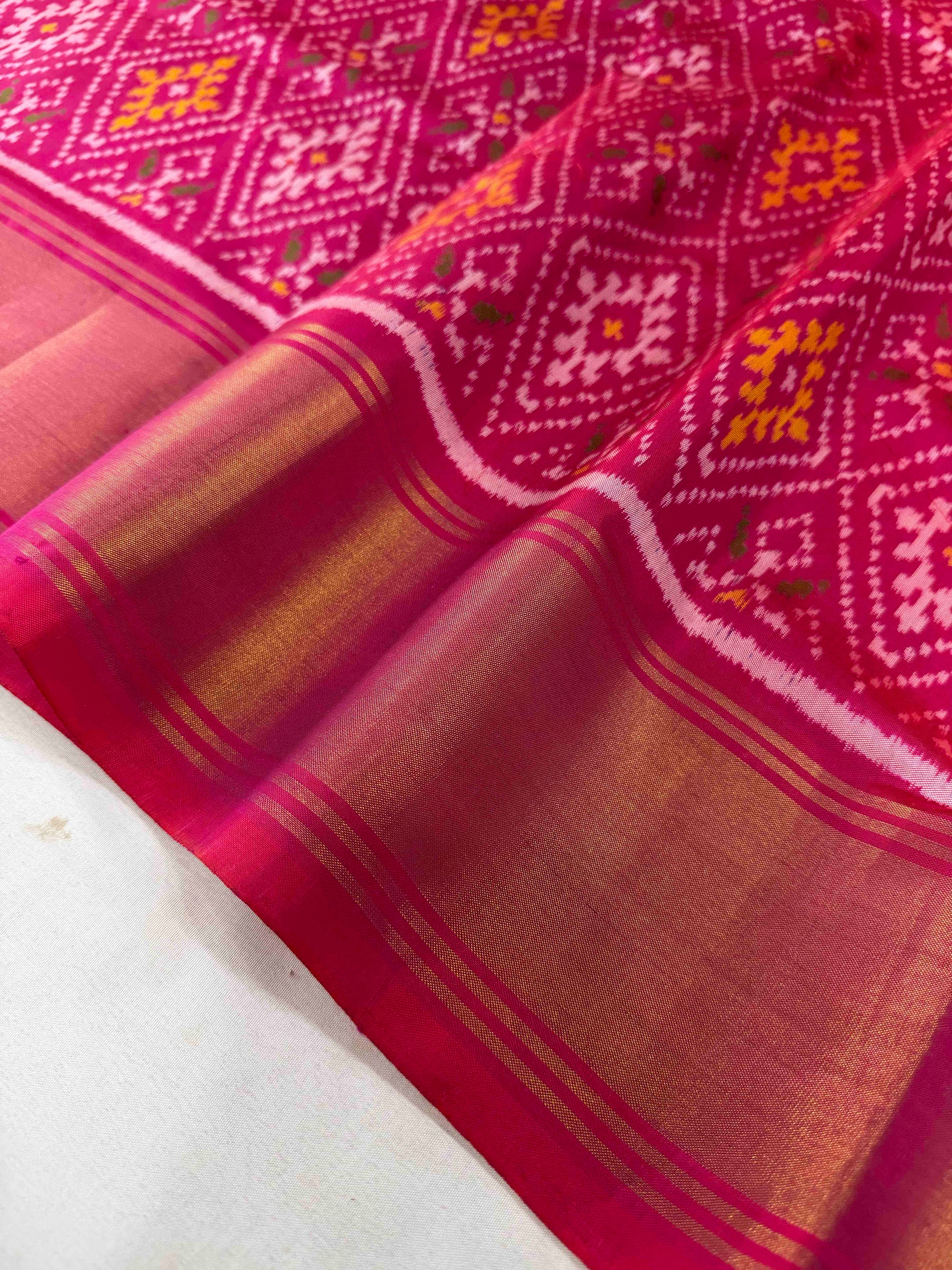 Full Pink With Big Zari Pallu Hand Woven Rajkot Patola Silk Saree