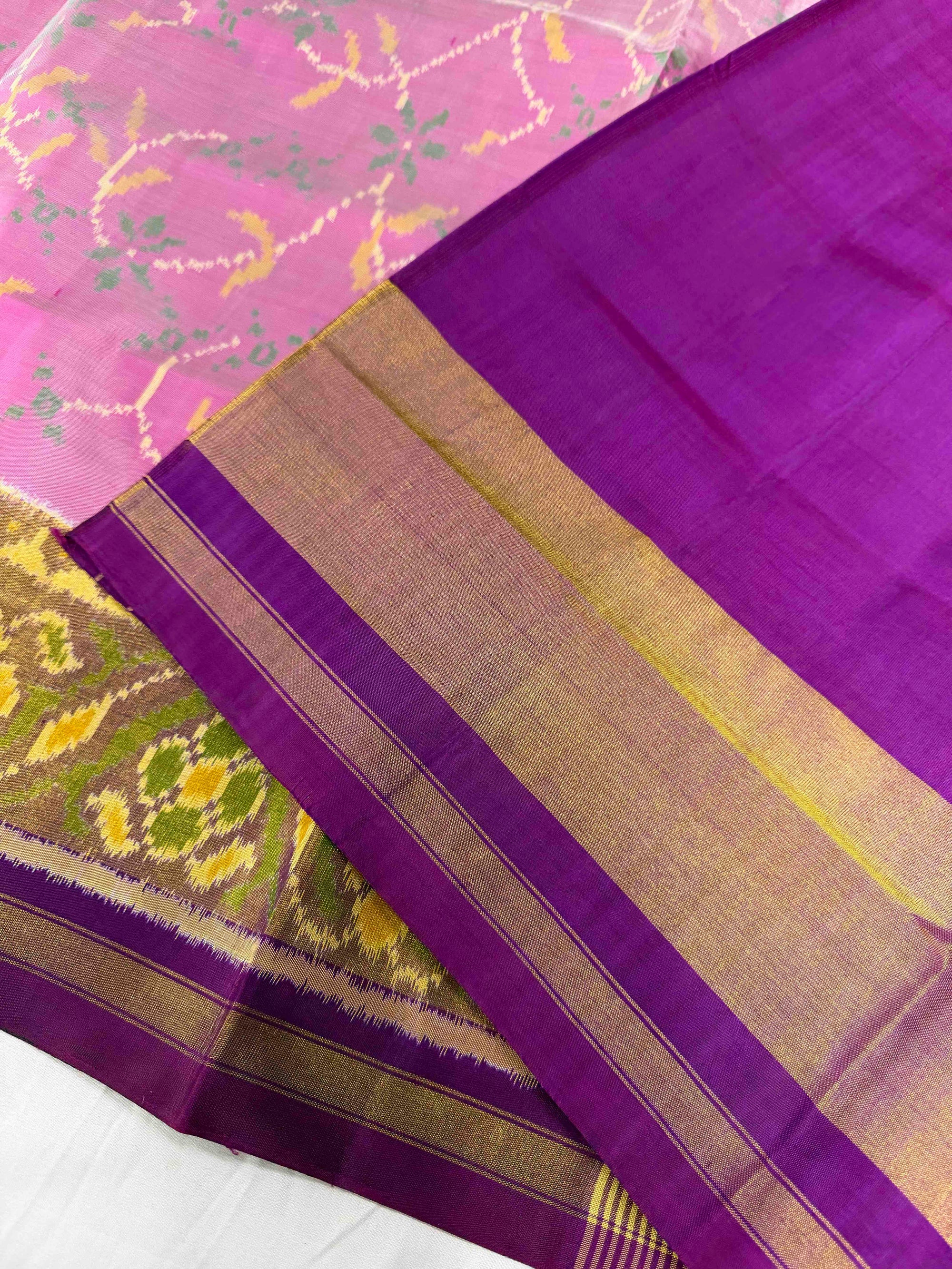 Baby Pink With Magenta Hand Woven Rajkot Patola Silk Saree