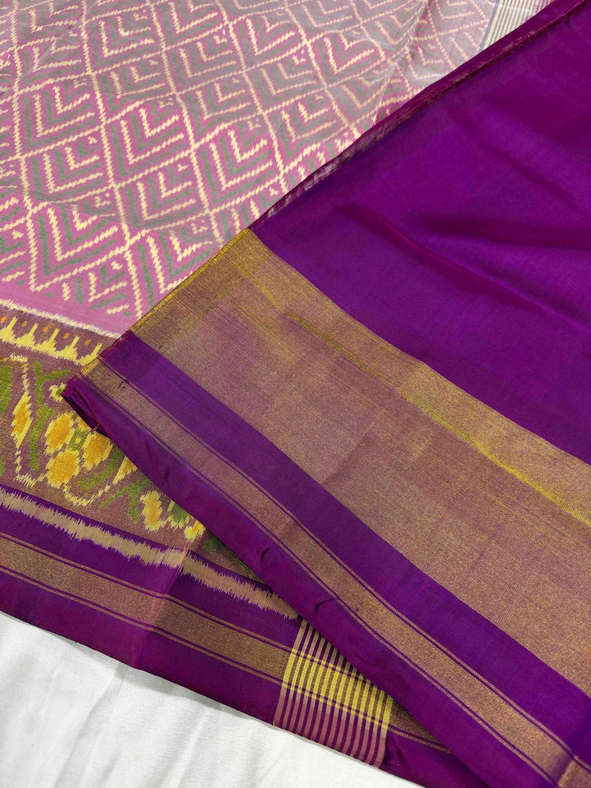 Light Pink With Purple Hand Woven Rajkot Patola Silk Saree
