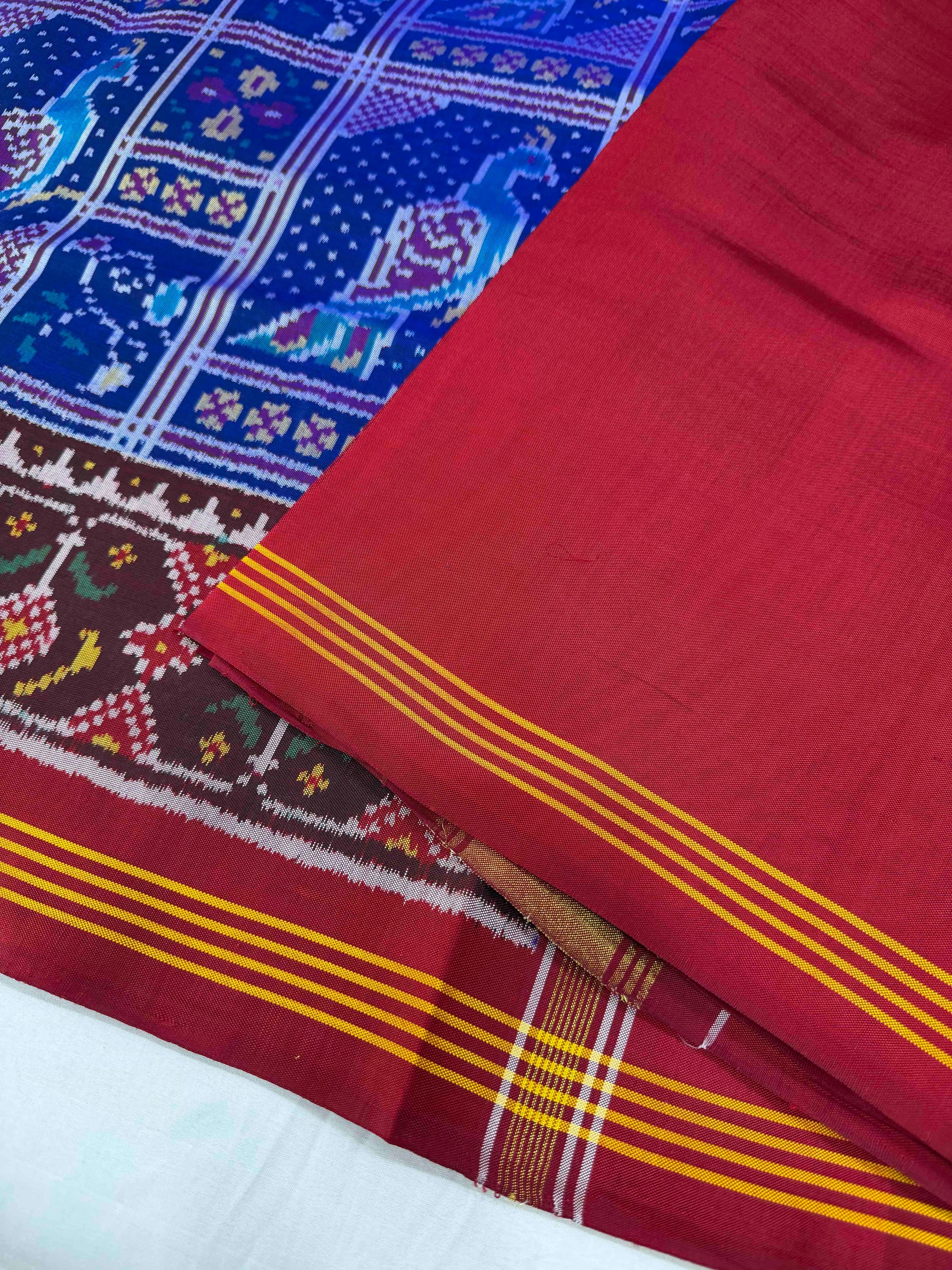 Exclusive Peacock Motifs Design Hand Woven Rajkot Ikat Patola Silk Saree