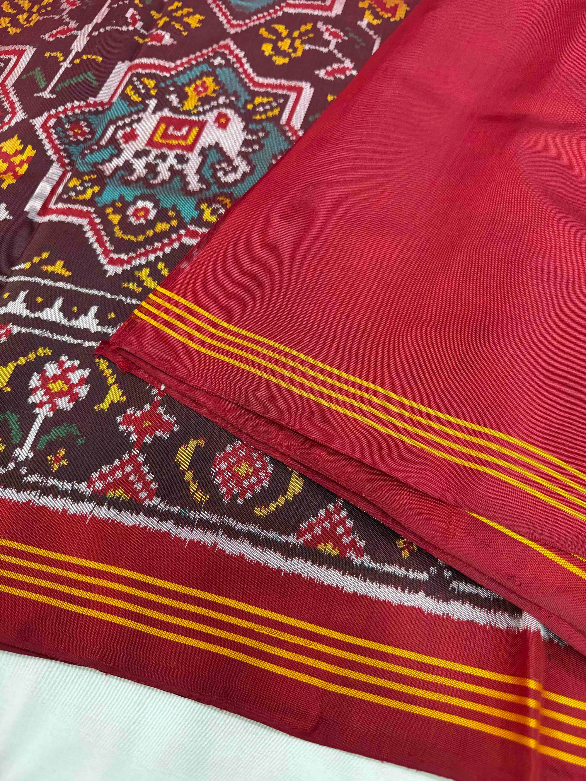 Maroon & Red Star Design Rajkot Ikat Patola Silk Saree