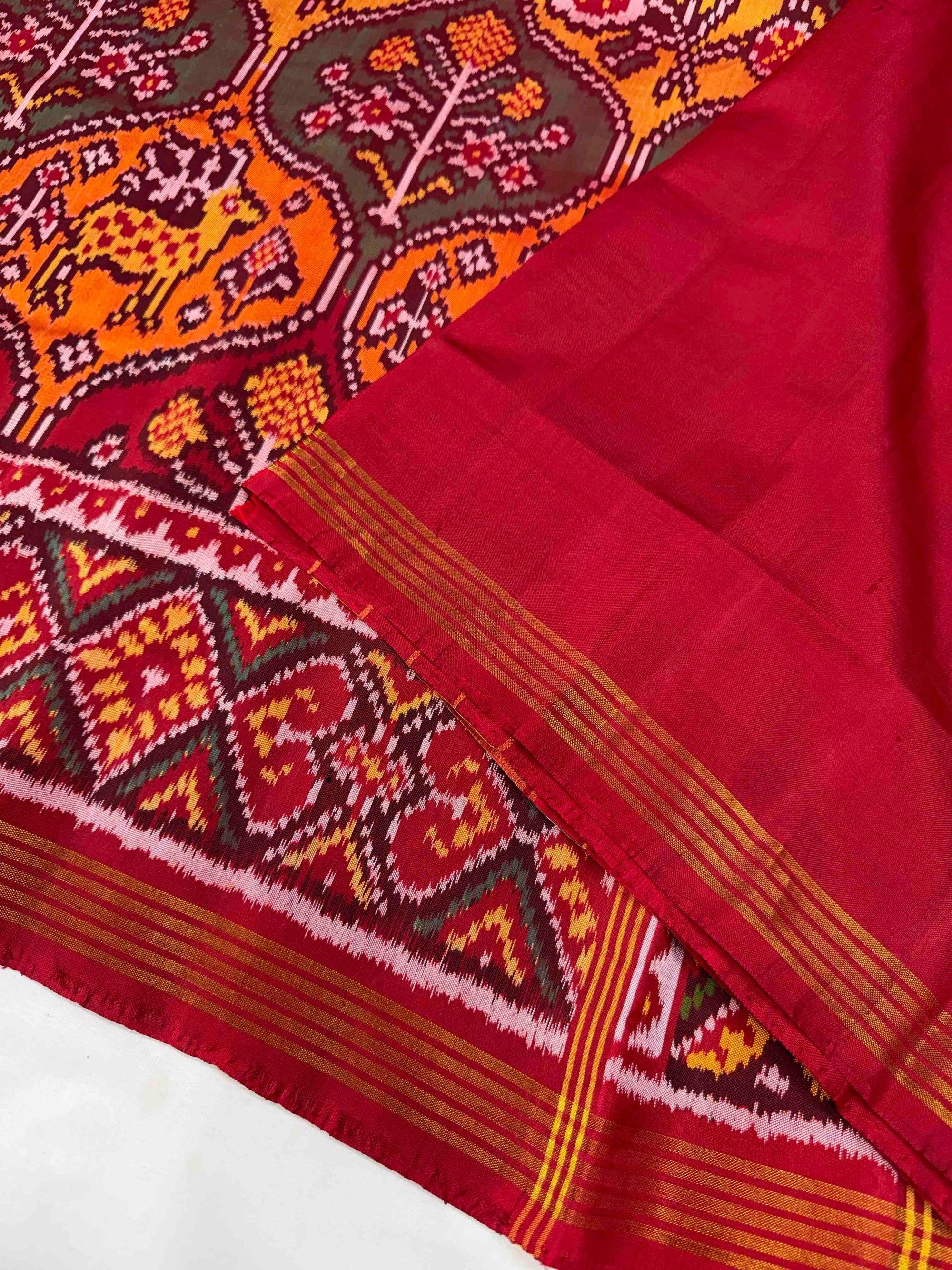 Red & Big Multi Color Motifs Design Rajkot Ikat Patola Silk Saree