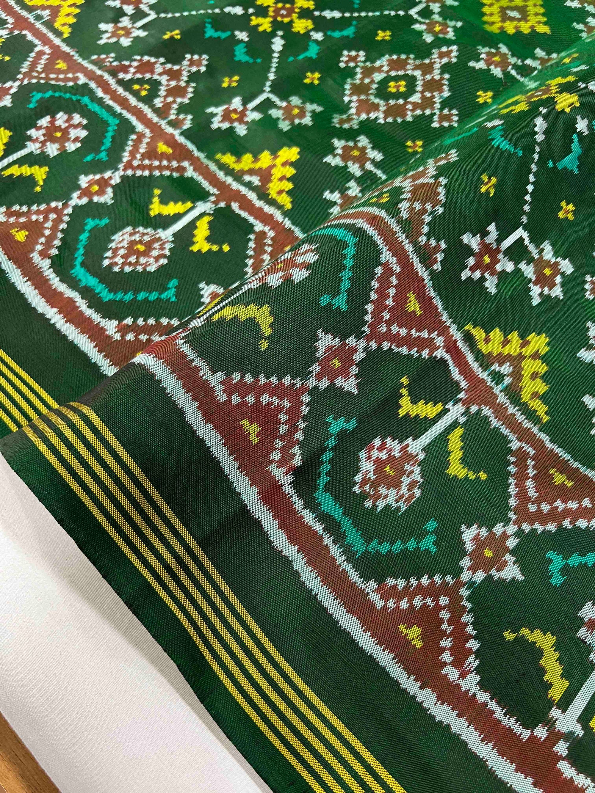 Full Green Navratan Hand Woven Rajkot Ikat Patola Silk Saree