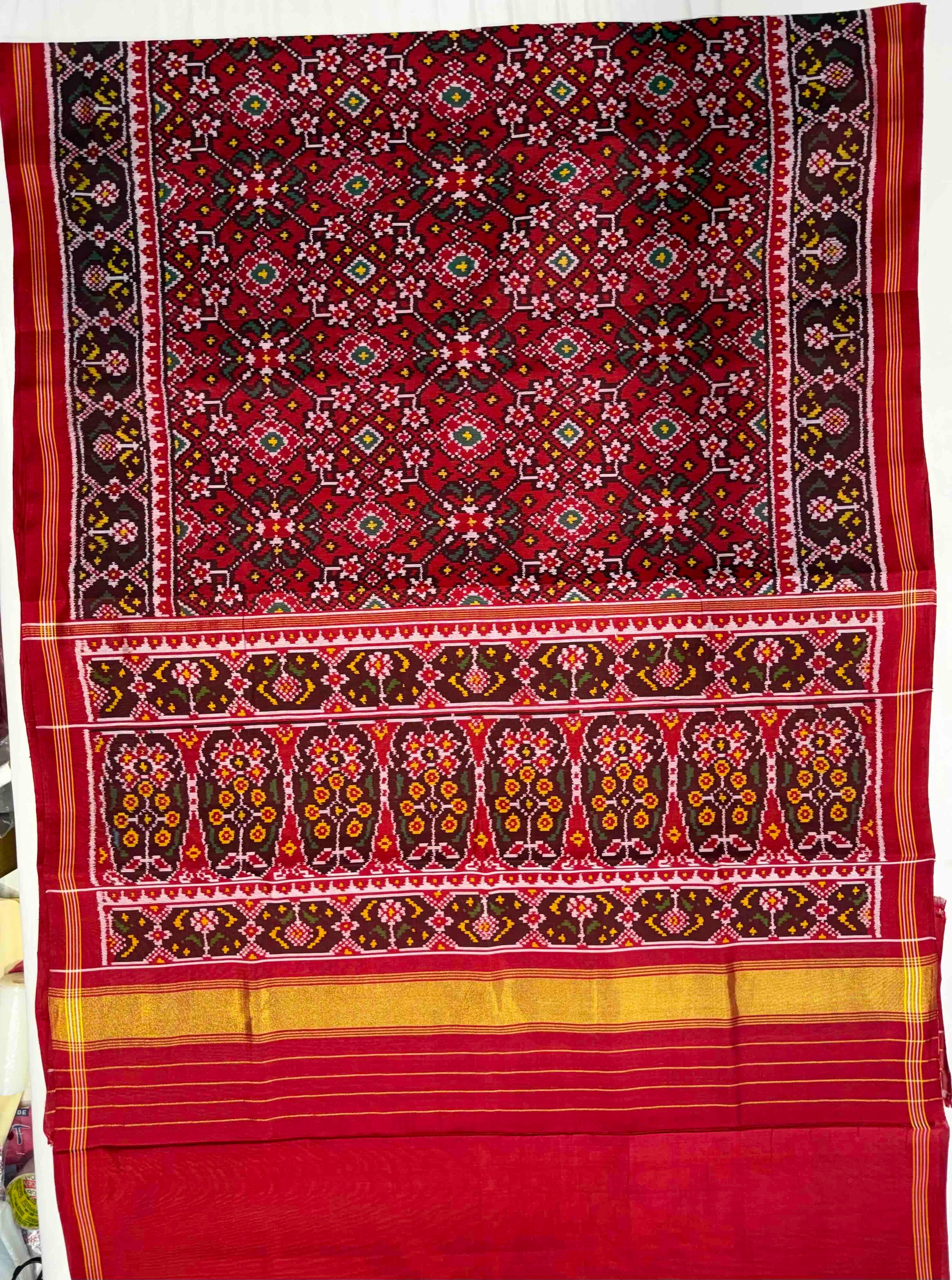 Full Red Navratan Design Hand Woven Ikat Patola Silk Saree