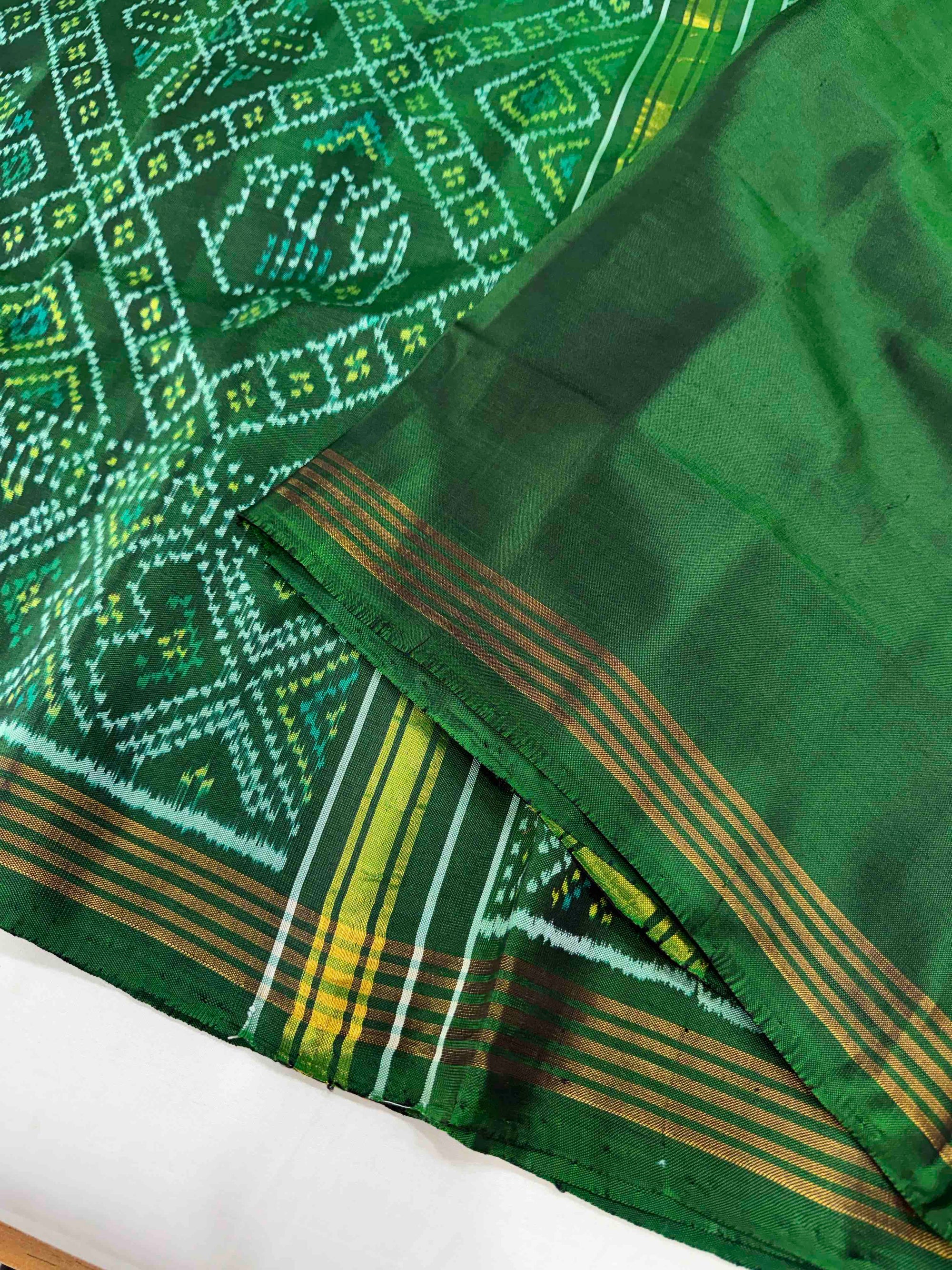 Green Bandhej Design Hand Woven Rajkot Ikat Patola Silk Saree